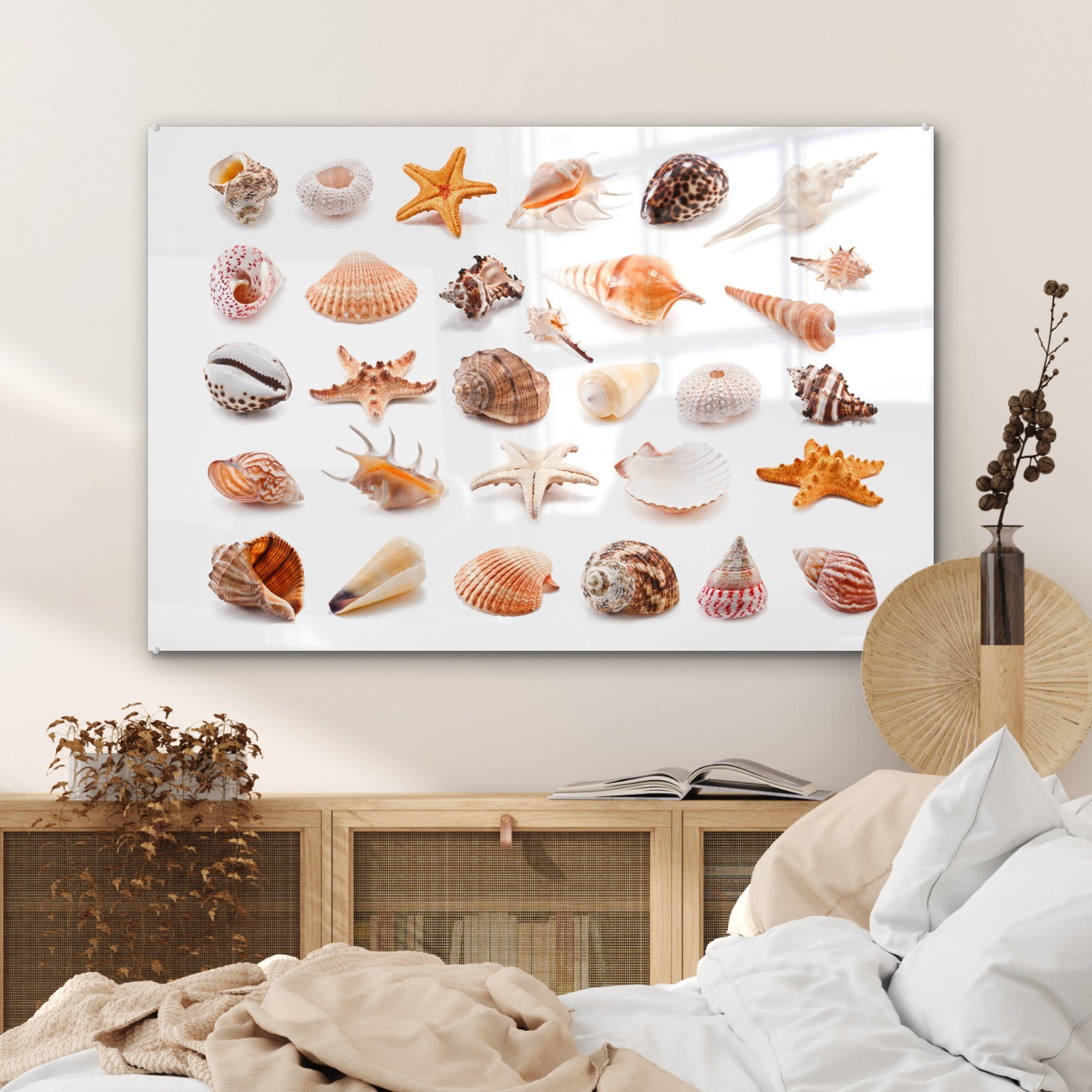 Collage, St), (1 - & Wohnzimmer Muscheln Schlafzimmer - Acrylglasbild MuchoWow Acrylglasbilder Strand