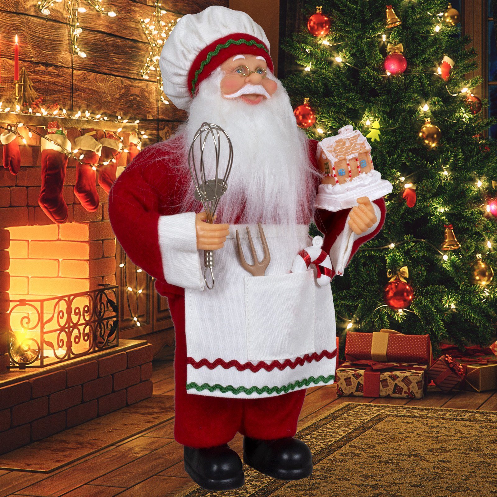 (Deko Größen 4 St), Paradise 1 Christmas Figur, Weihnachtsmann Kochmütze "Konditor" (30-80cm) rot-weiß, Johann,