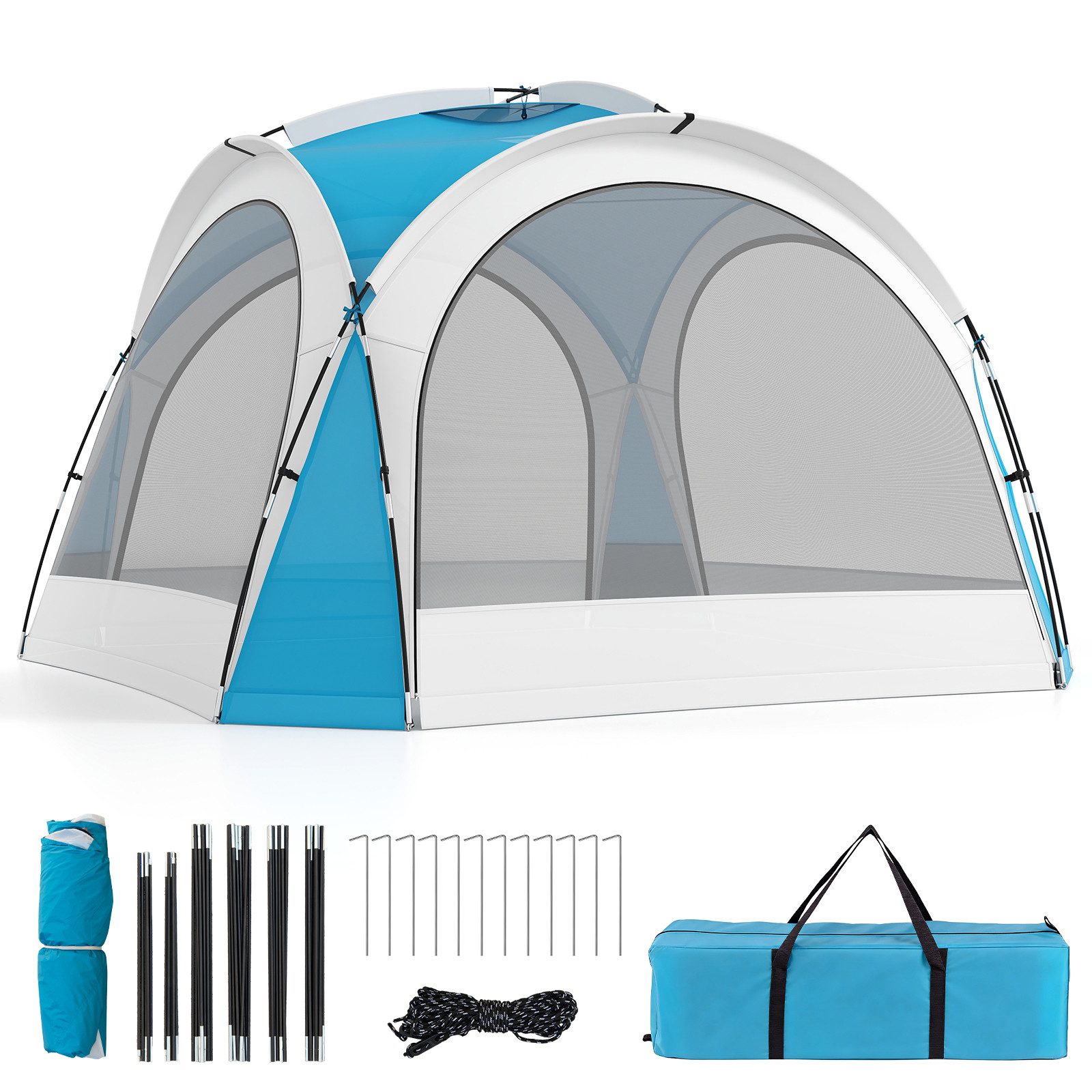 COSTWAY Geodätzelt, Personen: 8, Gartenzelt 344x344cm mit 4 Mesh-Seitenwände