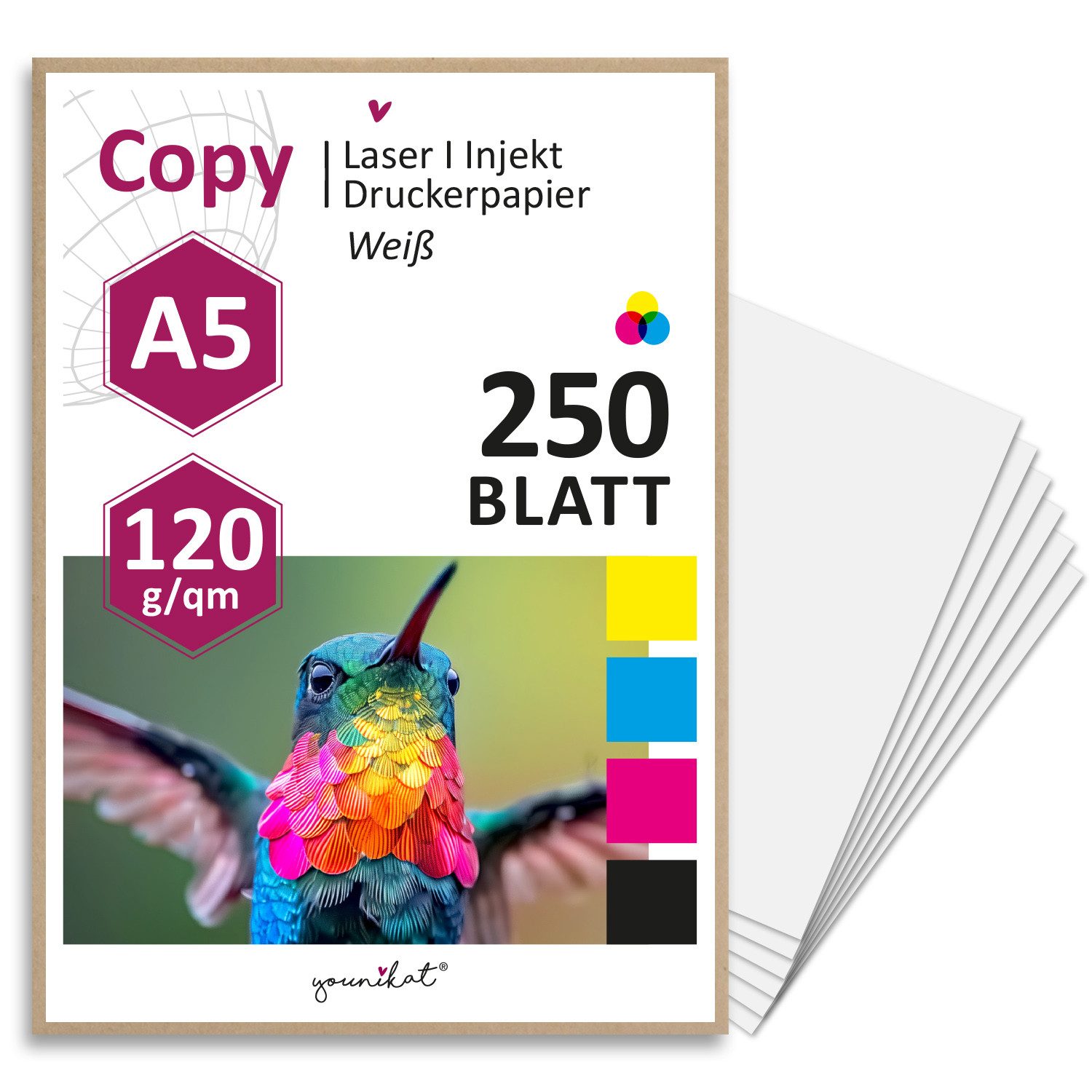 younikat Drucker- und Kopierpapier younikat DIN A5 Papier I 120 g/m² I 250 Blatt in weiß I dv1550