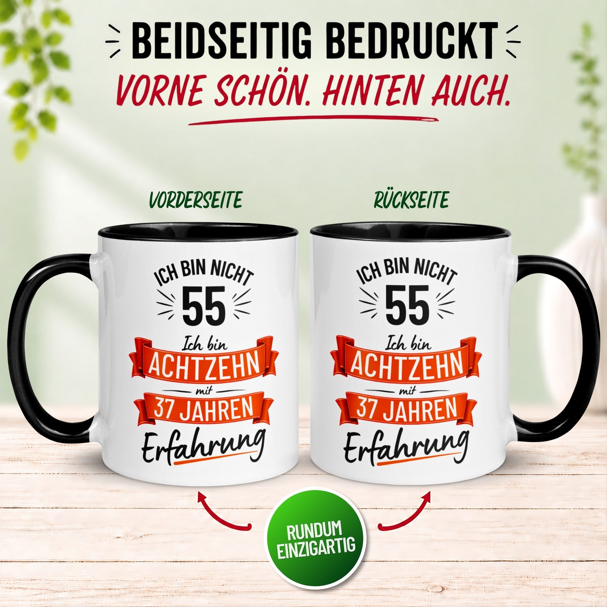 Momentals Tasse 55 Geburtstag Mann – „Nicht 55 – Ich hab Erfahrung“ – Geschenk Männer, Gratis Versand · Links-&Rechtshänder · Spülmaschinenfest – Bild 4 von 5