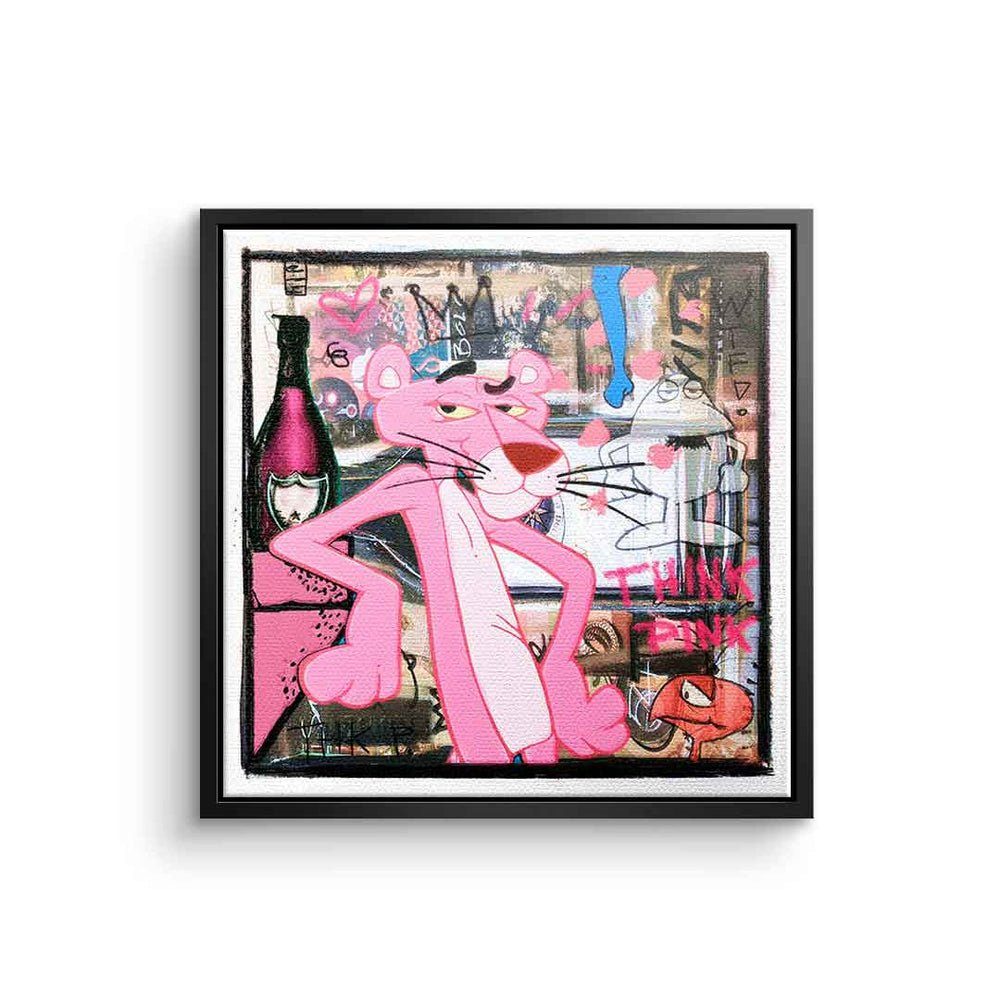 Rahme DOTCOMCANVAS® Leinwandbild premium Panther Der Rahmen comic pink goldener Art Pop Leinwandbild, mit rosarote