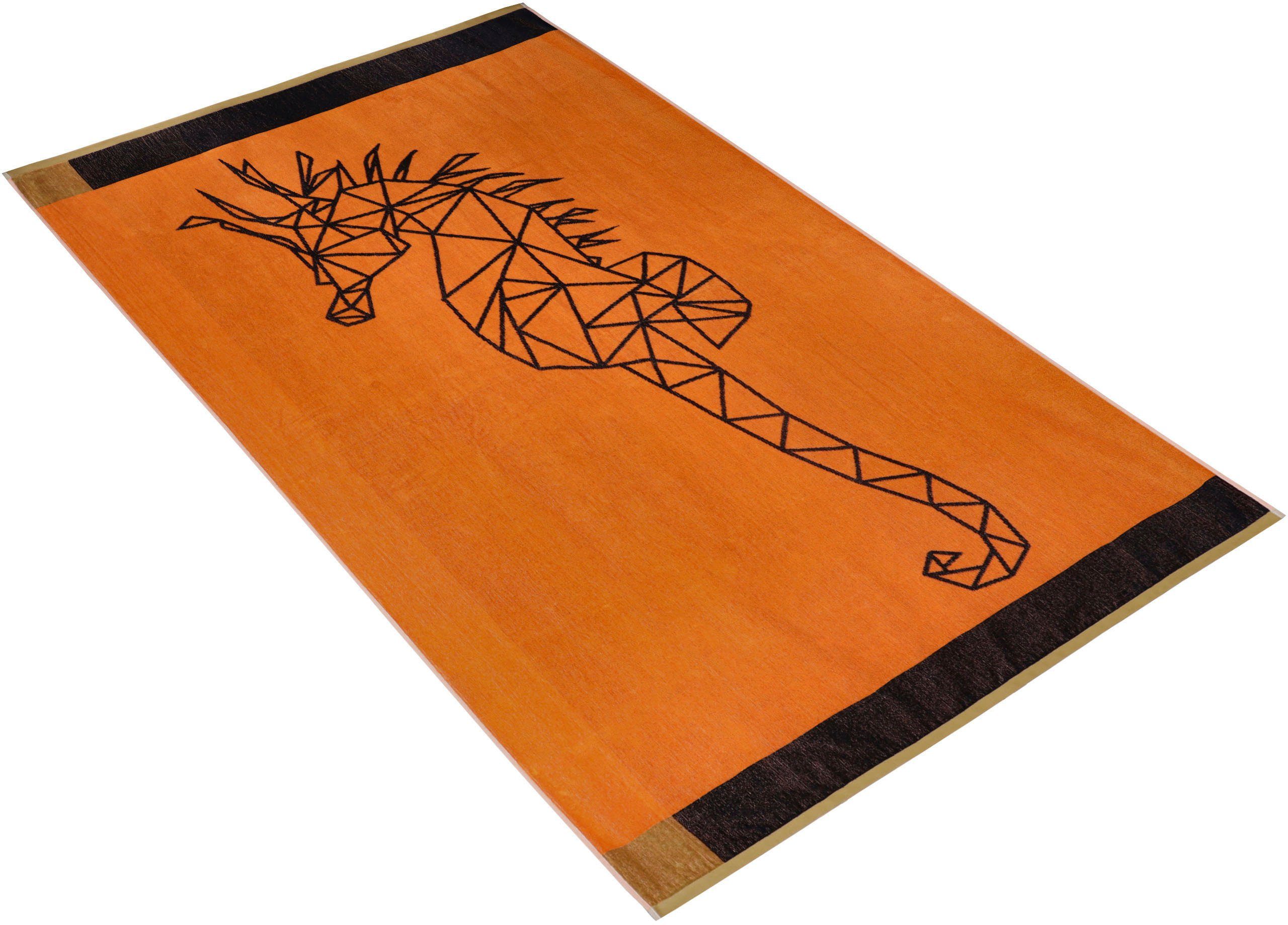 Vossen Strandtuch seahorse, orange Seepferdchen geometrisches Design Velours (1-St)