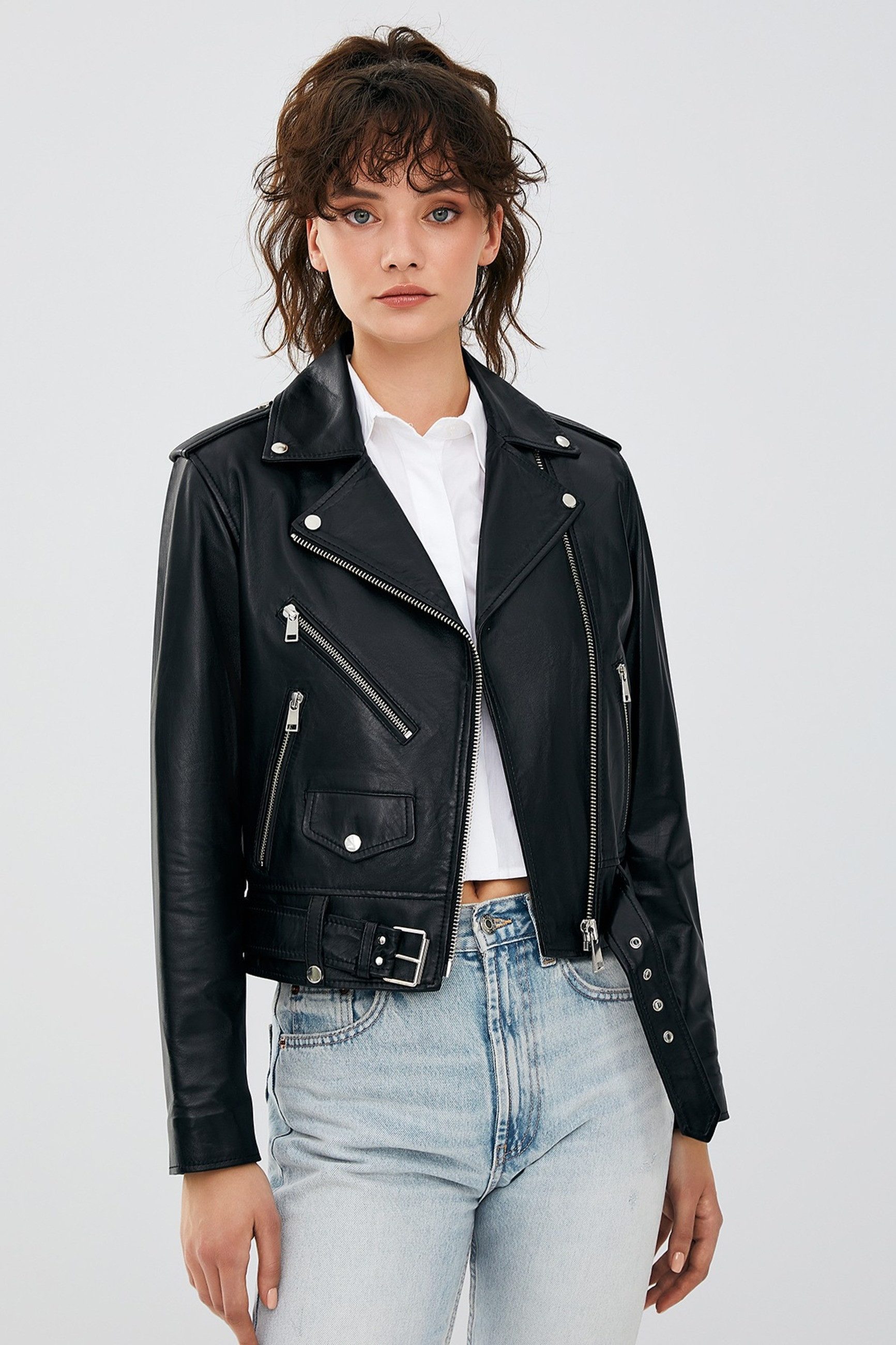 Lederjacke Newage Slim-Fit Biker-Lederjacke