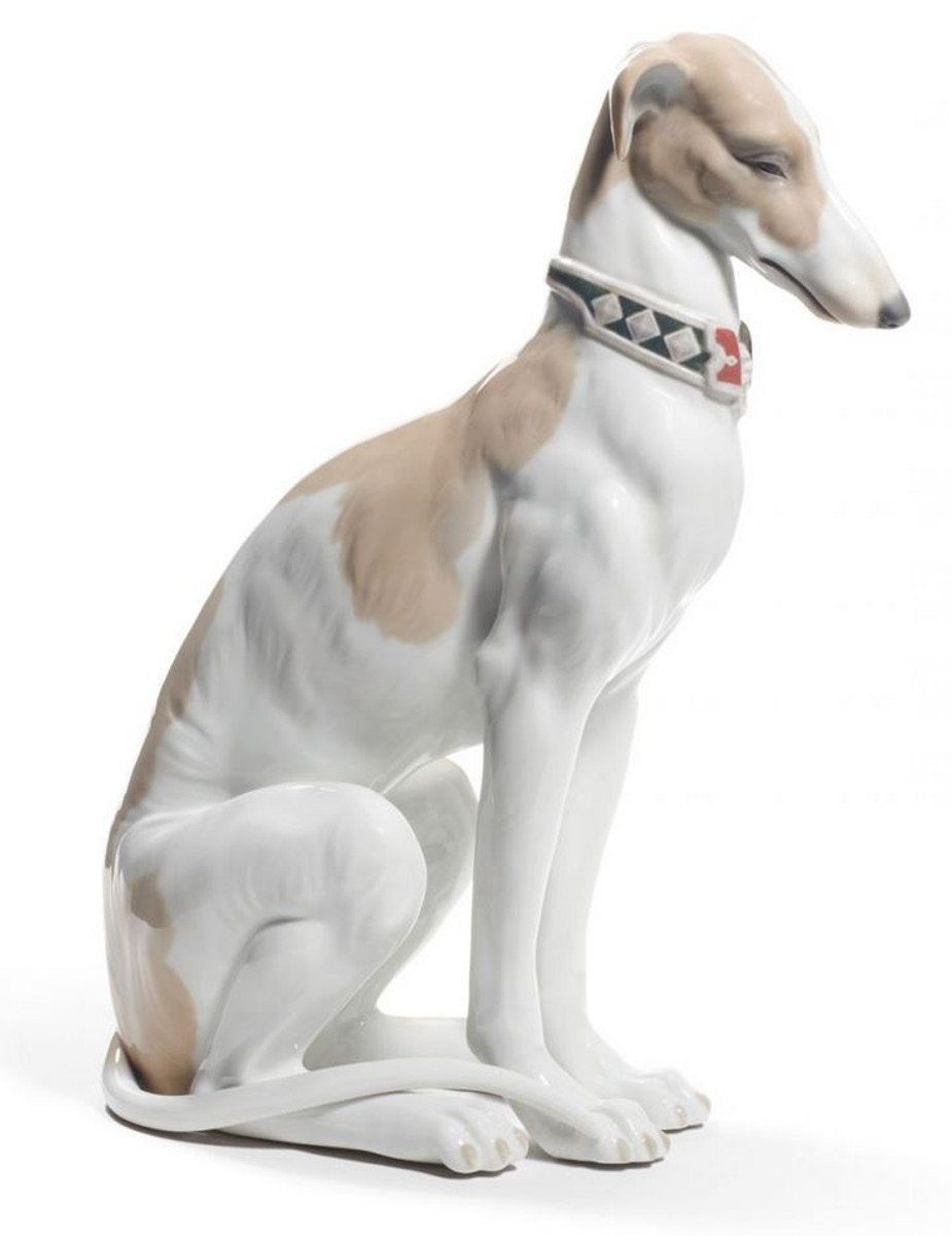 H. Porzellan Dekofigur Padrino Padrino Windhund Casa Qualität Skulptur Braun x Casa - Luxus 11 cm 30 Weiß Luxus /