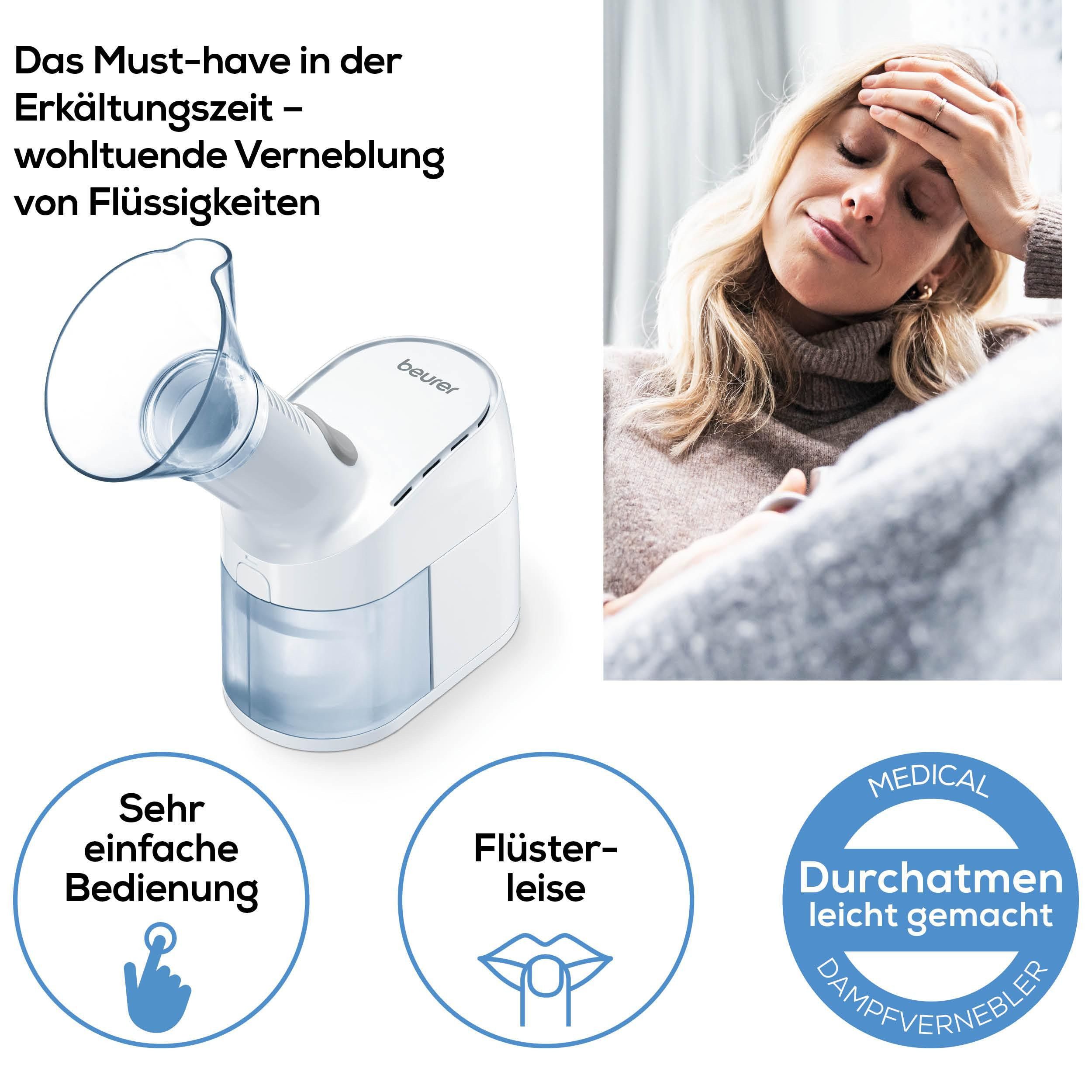 BEURER Inhalationsgerät SI 40, Warmdampfbehandlung bei Erkältungen mit dem Dampfvernebler, Einfache & hygienische Reinigung durch abnehmbare Elemente