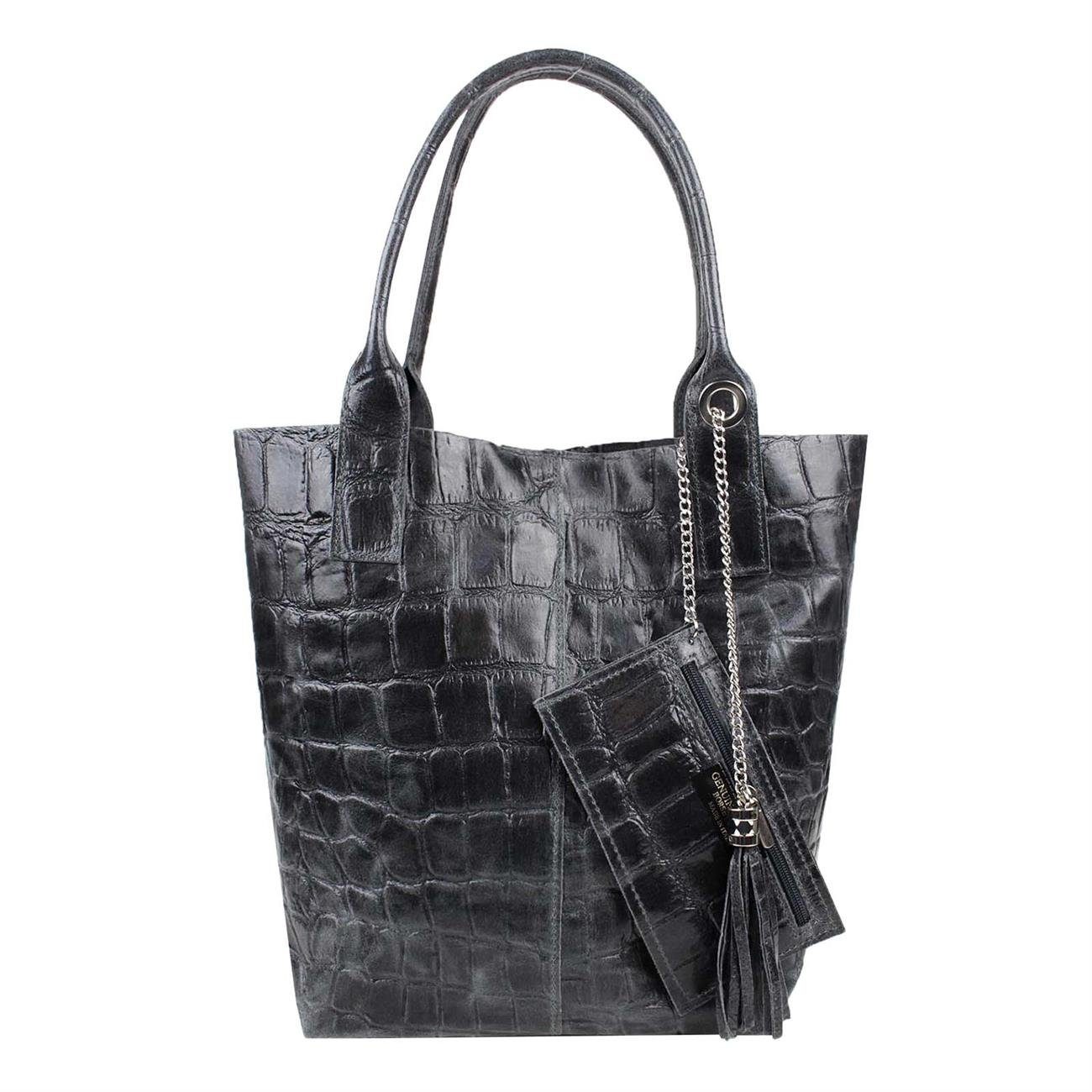 ITALYSHOP24 Schultertasche Made in Italy Damen Leder Shopper Schultertasche, ein Leichtgewicht, als Handtasche, Henkeltasche tragbar