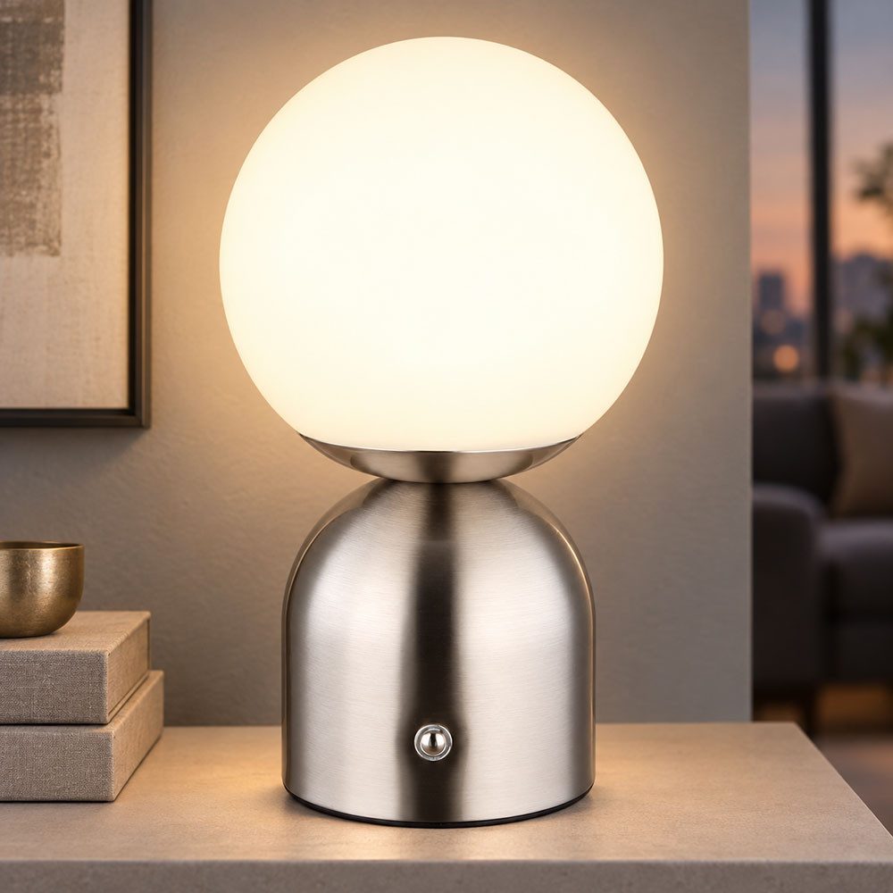 GLOBO LIGHTING LED Tischleuchte, LED-Leuchtmittel fest verbaut, Farbwechsel, Neutralweiß, Kaltweiß, Warmweiß, Tageslichtweiß, LED Tischleuchte Metall Silber Touchdimmer Farbwechsel CCT H 21 cm