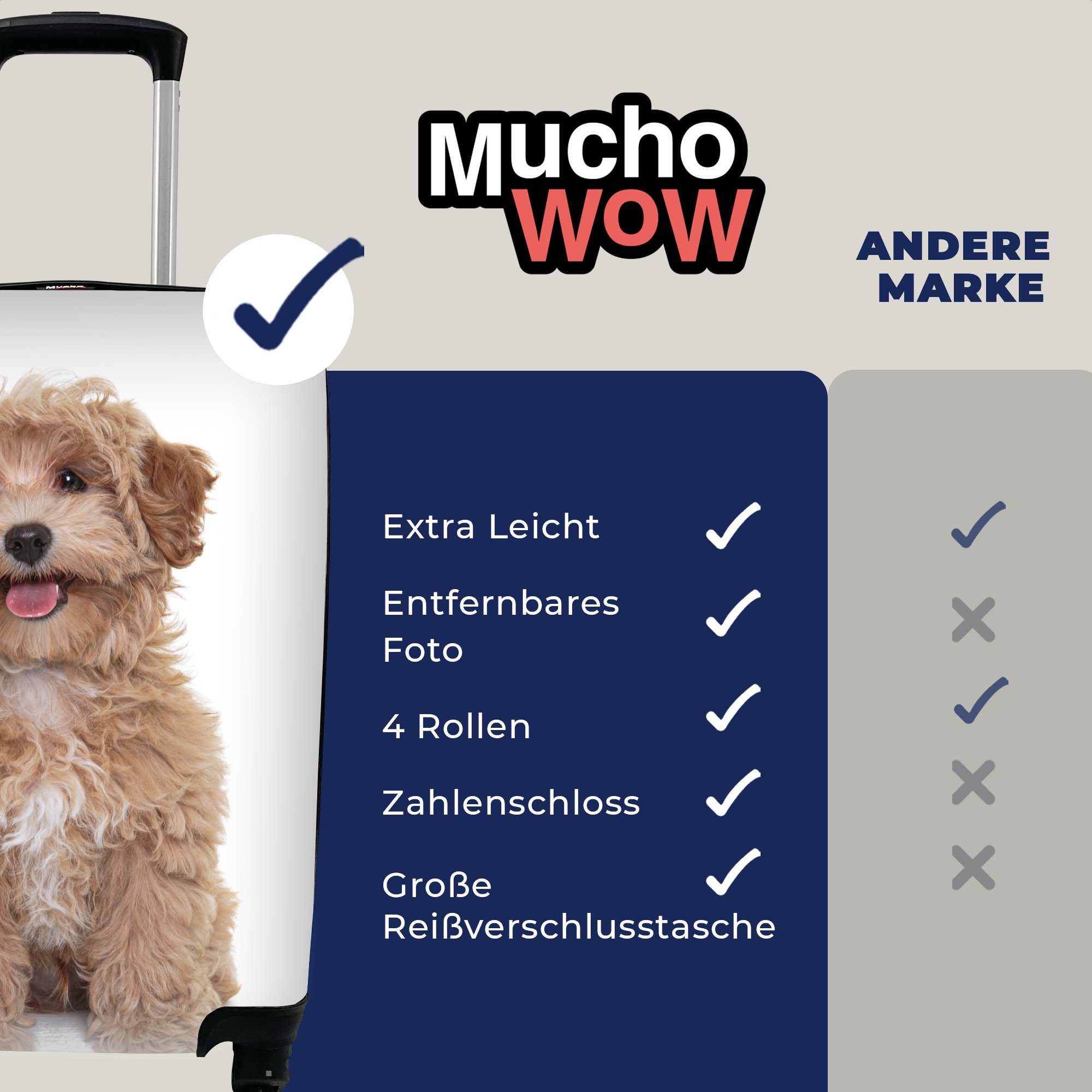 Hund mit rollen, Trolley, Rollen, Handgepäckkoffer Reisetasche - Ferien, für 4 Fell, - Haustiere Handgepäck MuchoWow Reisekoffer