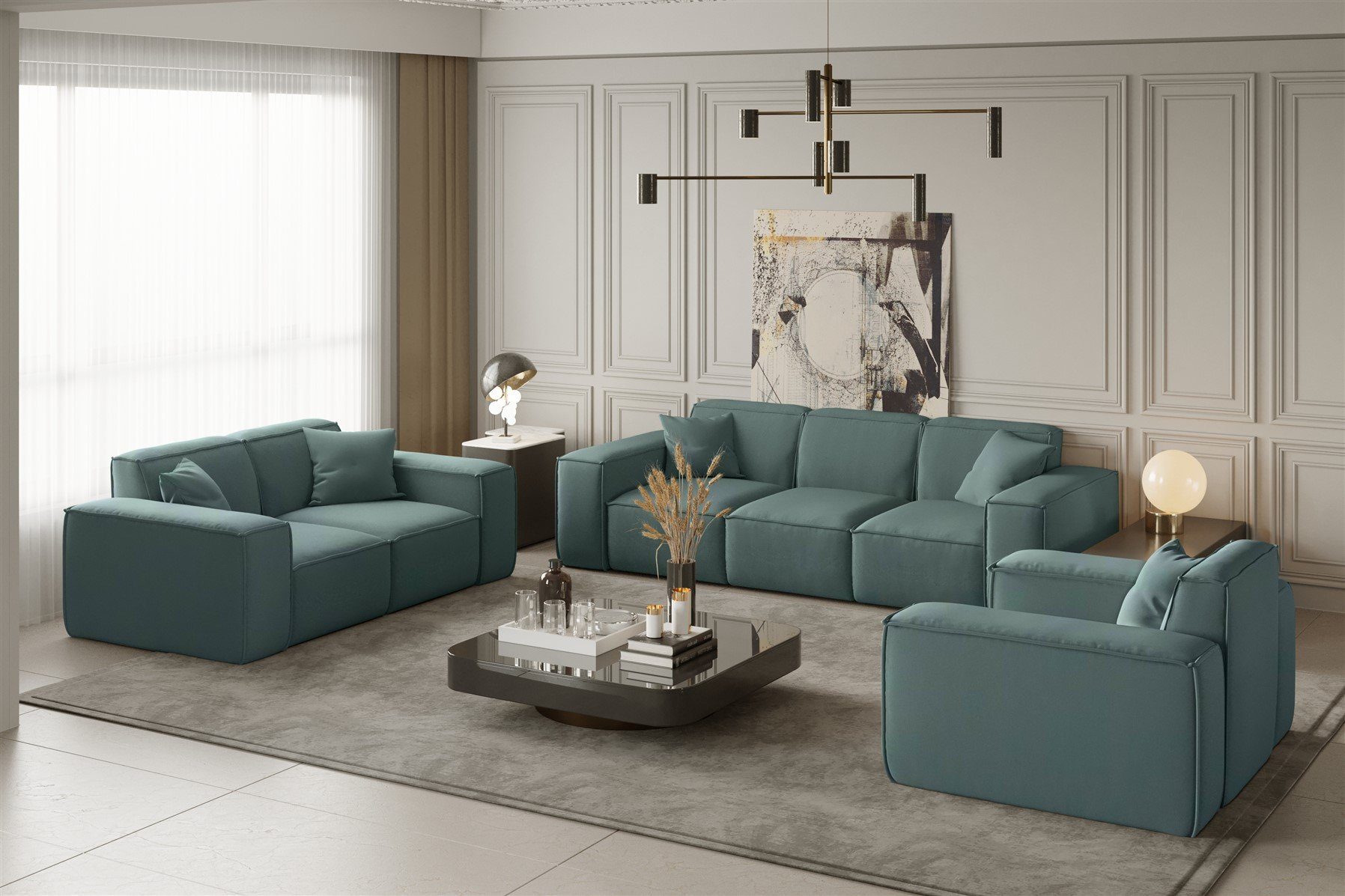 Möbel Designersofa Stoff Fun Sofa 3-Sitzer in CELES Sofa