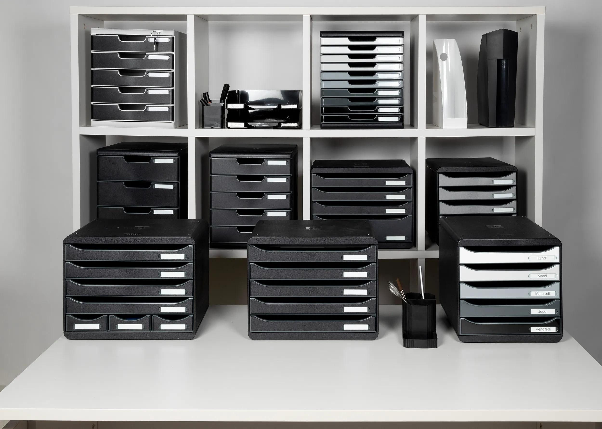 EXACOMPTA Schubladenbox Schubladenbox BigBoxPlus Horizon Quer 5 Schub Schwarz Glossy 308714D, Schubladenboxen