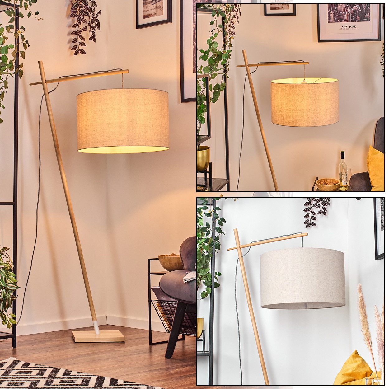 hofstein Stehlampe Stehlampe aus Holz/Leinen in Naturfarben, ohne Leuchtmit günstig online kaufen