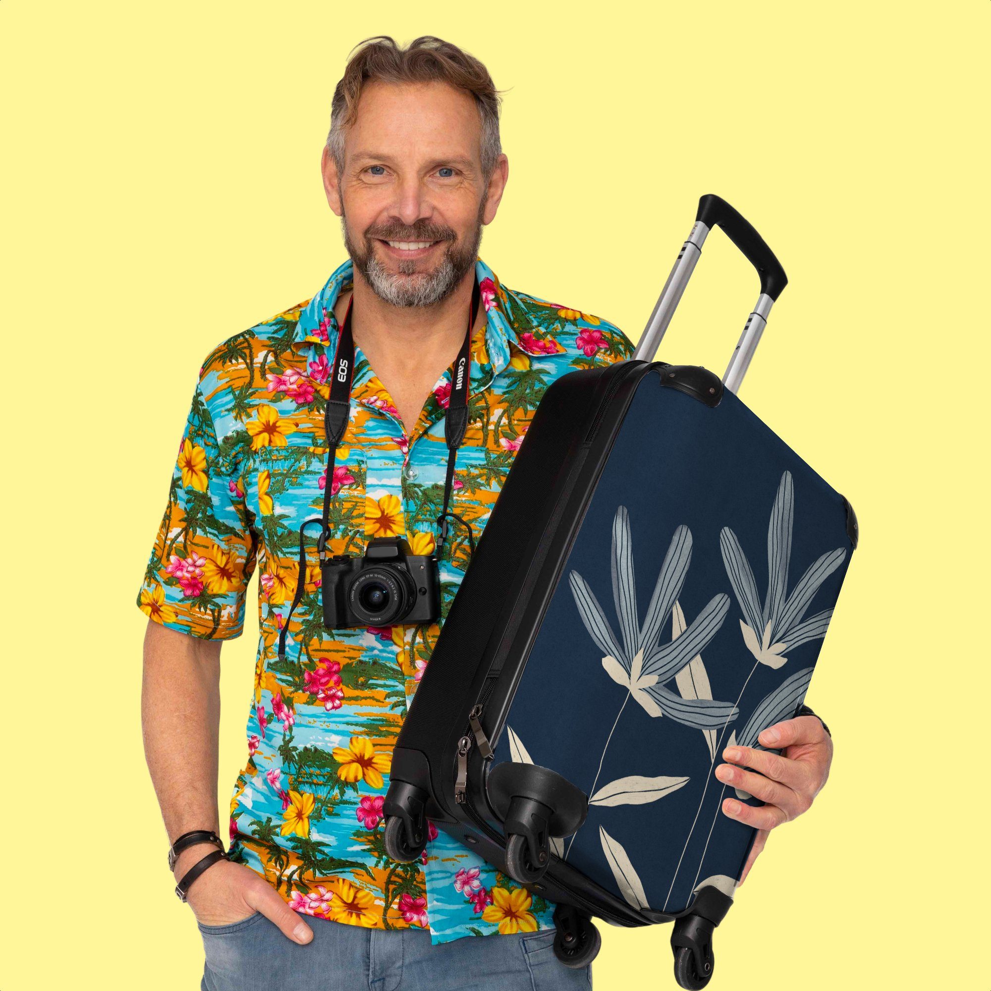 NoBoringSuitcases.com© mit Cabin - Trolley 4 Rollen, Blau Blumen Pflanzen - Rollkoffer Rollen - Reisekoffer Handgepäckkoffer Natur, 55x35x20cm 4 Kleine Handgepäck -