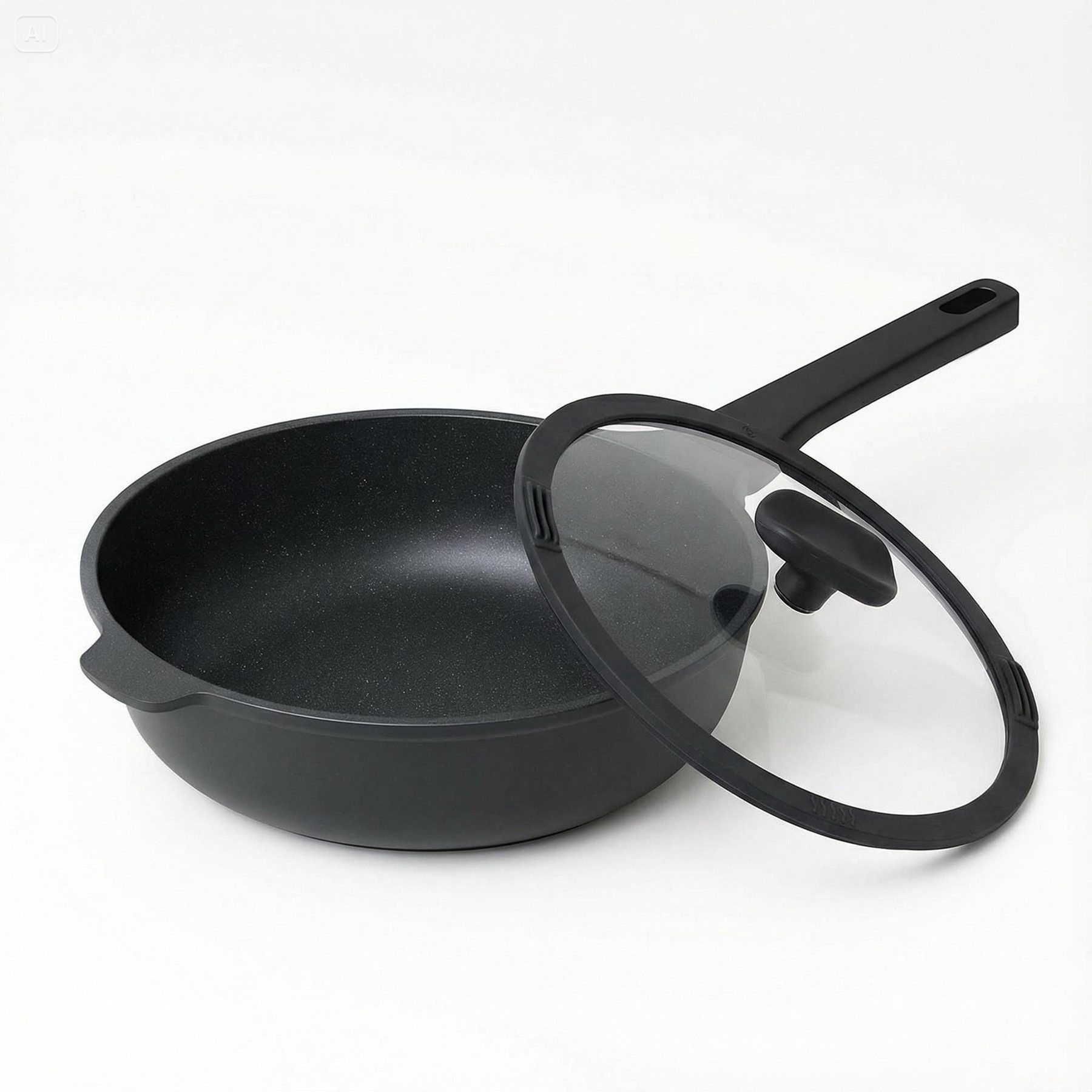Mulex Schmorpfanne Schmorpfanne extra tief 28 cm inklusive Deckel, Aluguß (langlebige Antihaftbeschichtung, 2-tlg., extra dicker Thermoboden), Induktionsgeeignet