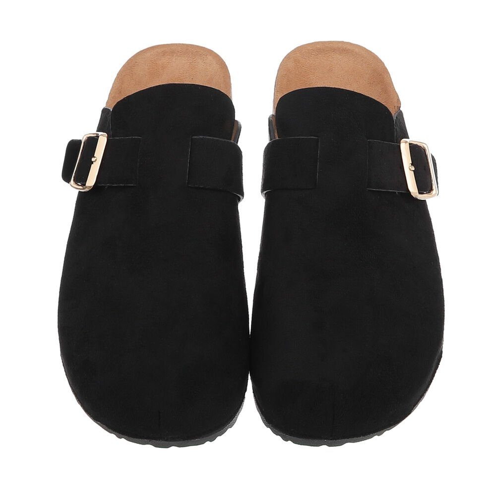 Ital-Design Eleganter Damenschuh mit Schnalle für Alltag und Freizeit Pantolette (85275950) Flach Pantoletten in Schwarz