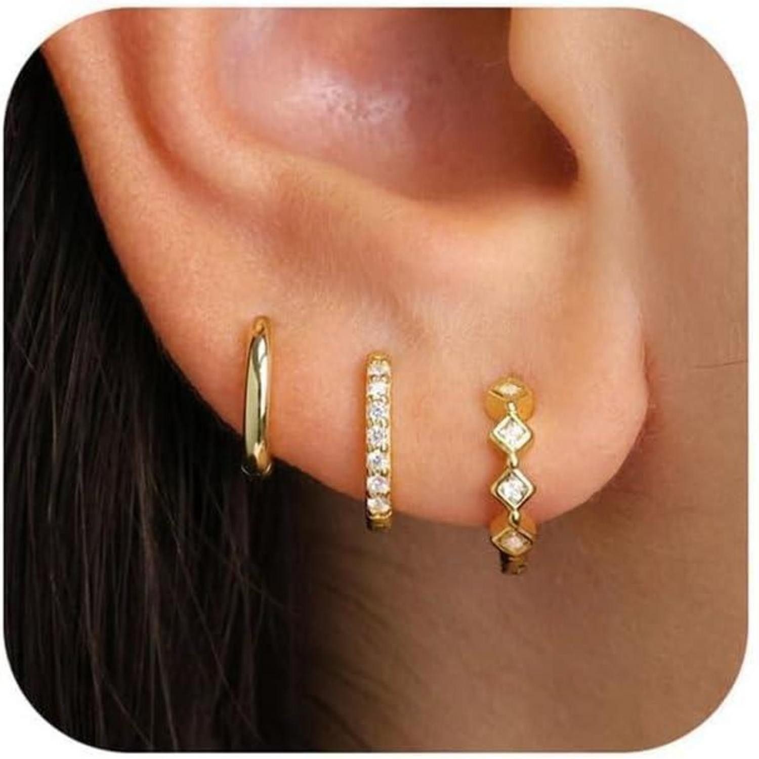 LuxusKollektion Ohrring und Ketten Set 3 Paar Creolen Silber 925 Gold Damen günstig online kaufen