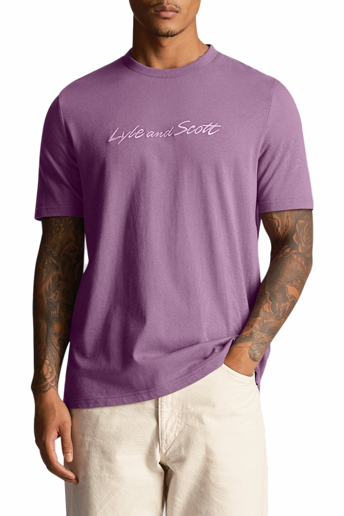 Lyle & Scott T-Shirt Mit Brustprint Fliederfarben/Beige