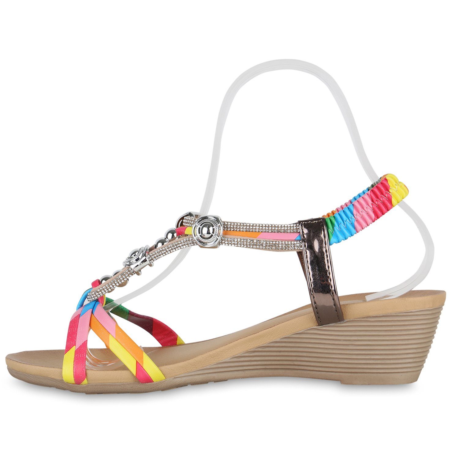 840108 Bequeme Metallic Rosa Schuhe Gelb Blau Keilsandalette VAN HILL