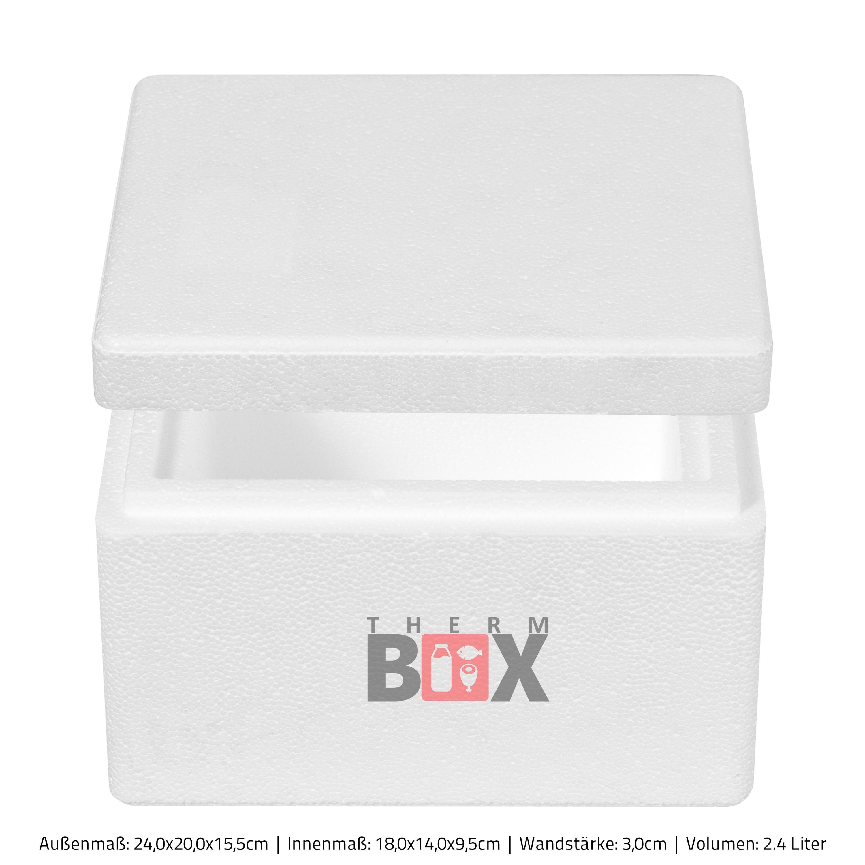 THERM-BOX Thermobehälter Styroporbox 2W, Styropor-Verdichtet, (1, 0-tlg.,  Box mit Deckel im Karton), Innen: 18x14x9cm, Volumen: 2,4L, Isolierbox  Thermobox Kühlbox