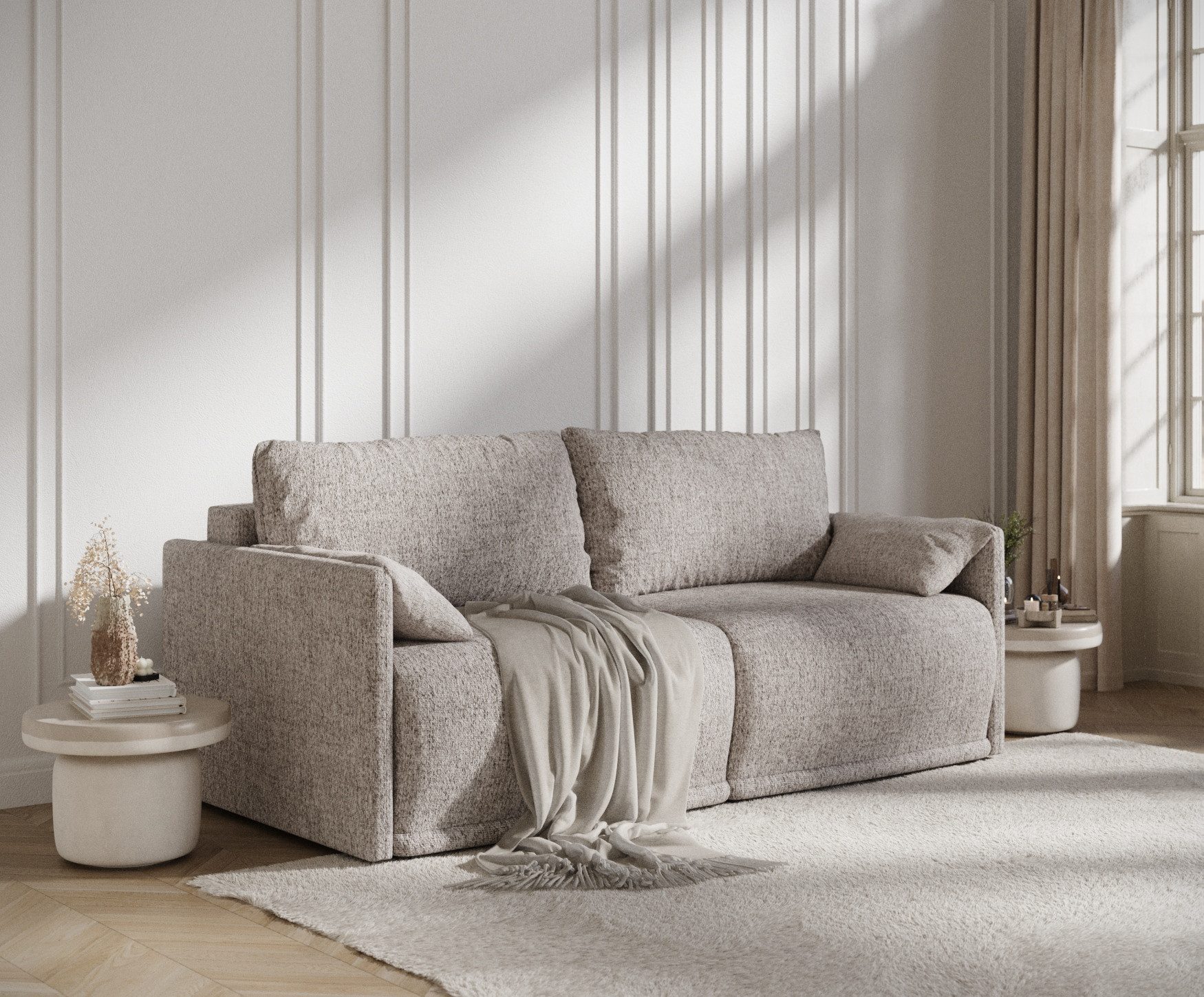Maison de Rêve 3-Sitzer Sofa mit Schlaffunktion Nappa, Schlafsofa mit Bettkasten, Liegefläche 148x193 cm, Eckfunktion