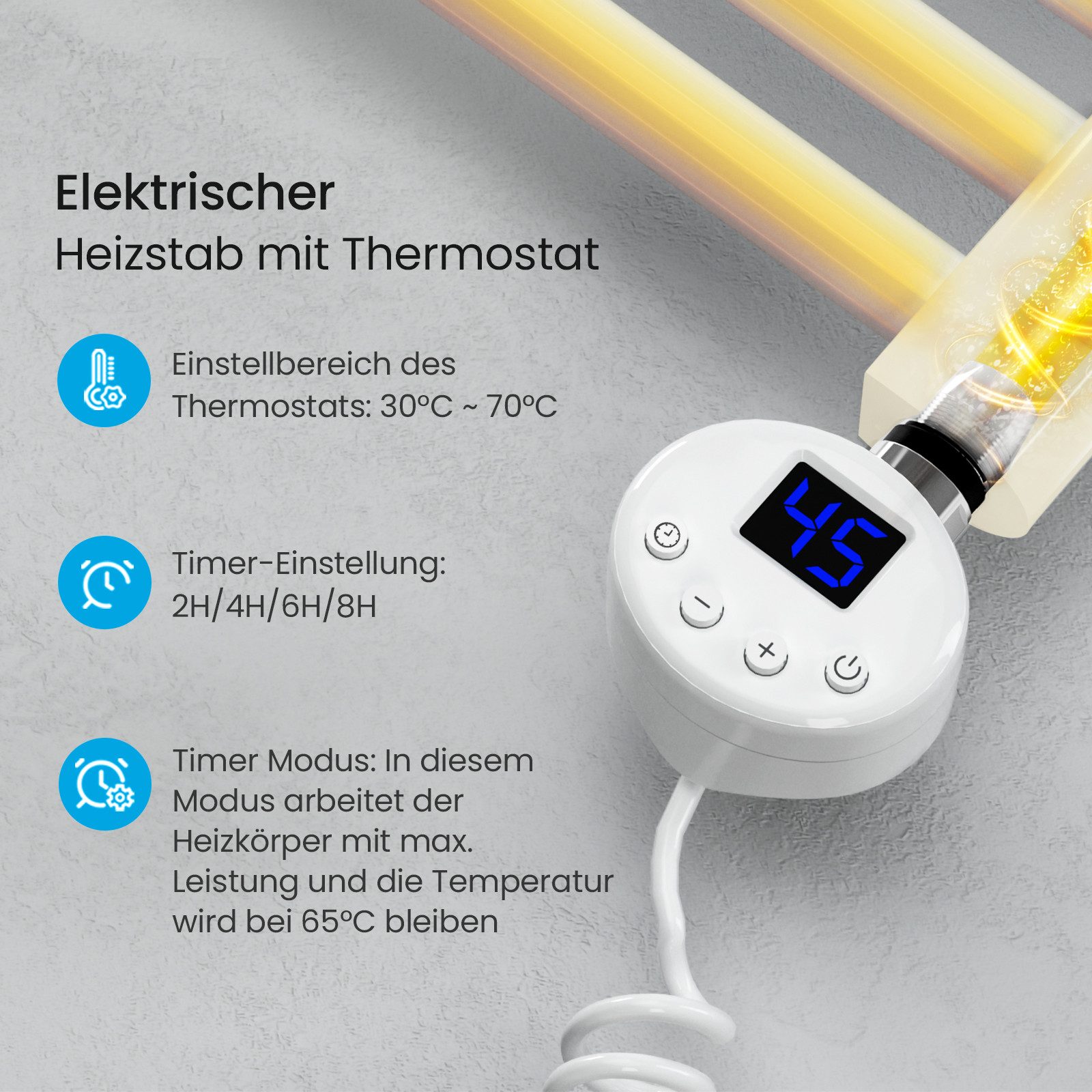 MEYKOERS Elektrischer Badheizkörper Elektro Handtuchwärmer Mit Thermostat W günstig online kaufen