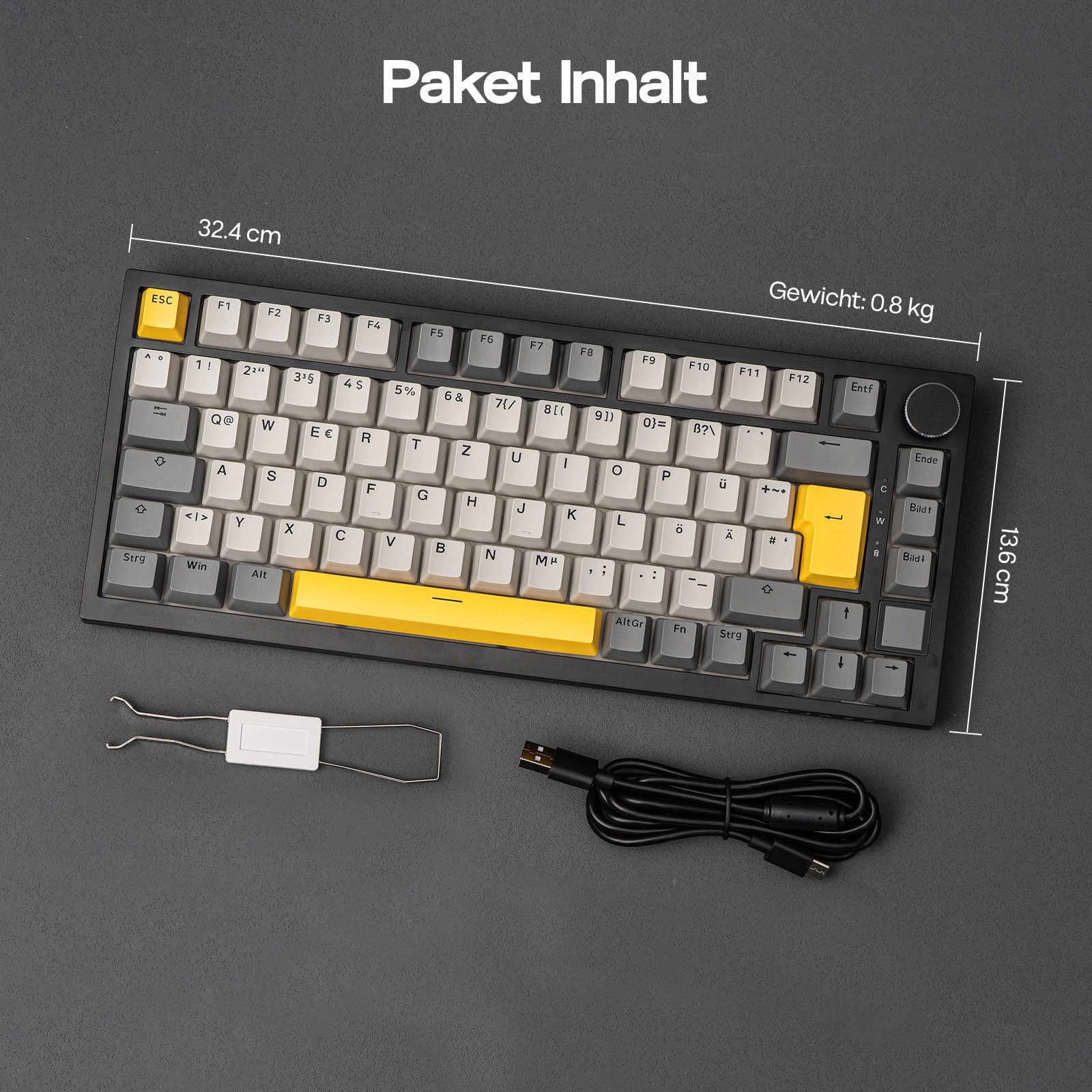 AJAZZ ISO-DE Mechanische Tastatur Kabellos, RGB 75% Gaming Tastatur (BT/2,4 GHz/Kabel, TFT-Display, Creamy Gasket)