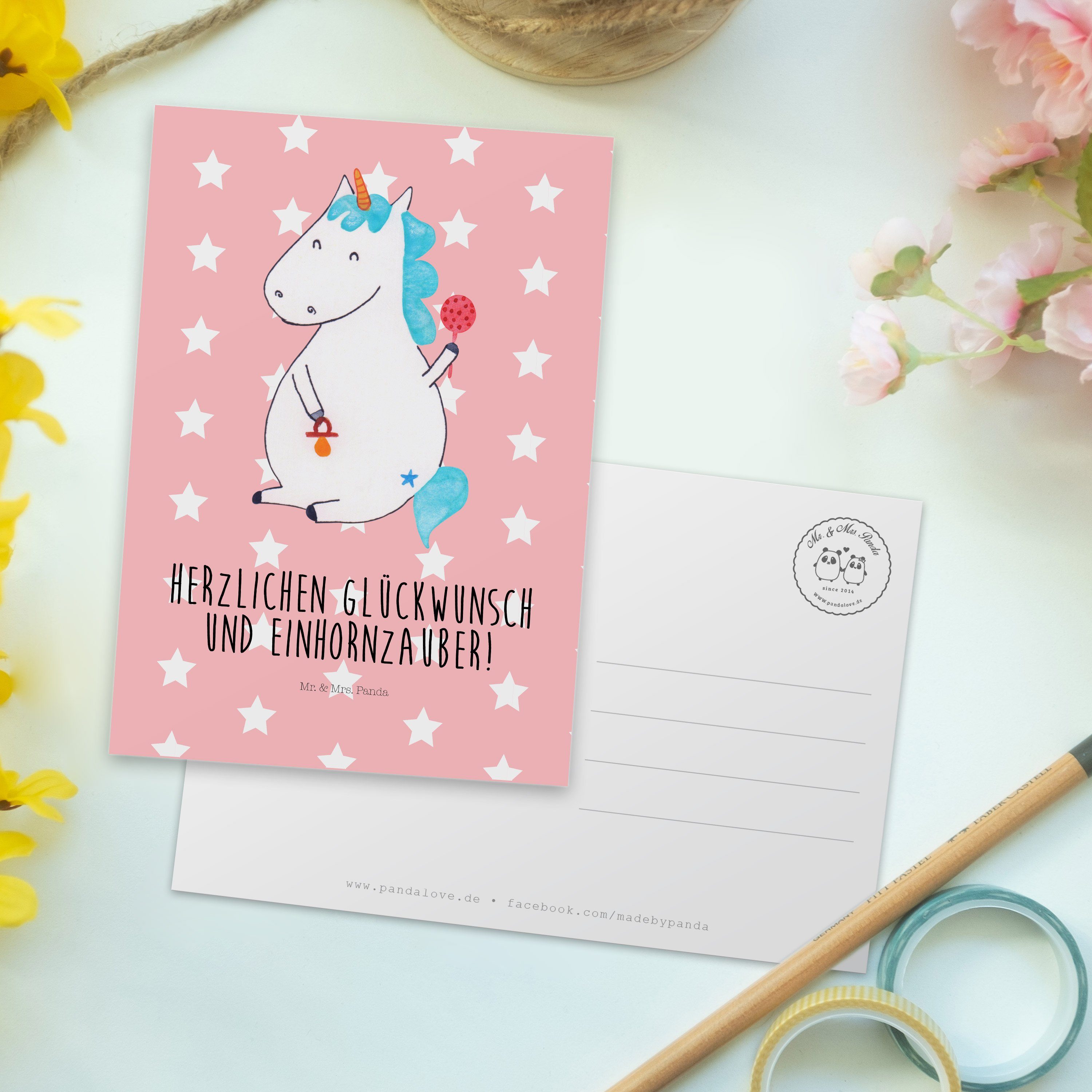 Mr. & Mrs. Panda Unicorn, Baby Pastell Einhorn Karte, Postkarte - Ans Einhörner, Rot - Geschenk