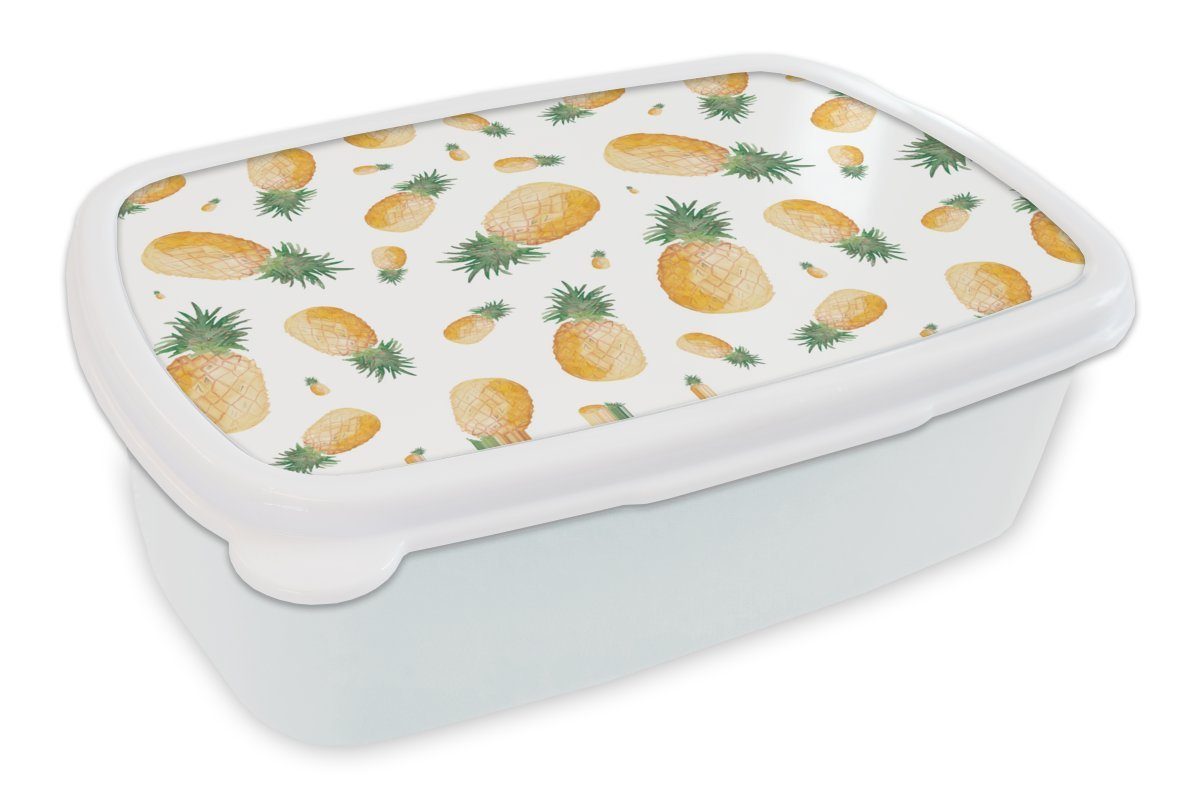 MuchoWow Lunchbox Ananas - Obst - Weiß, Kunststoff, (2-tlg), Brotbox für Kinder und Erwachsene, Brotdose, für Jungs und Mädchen