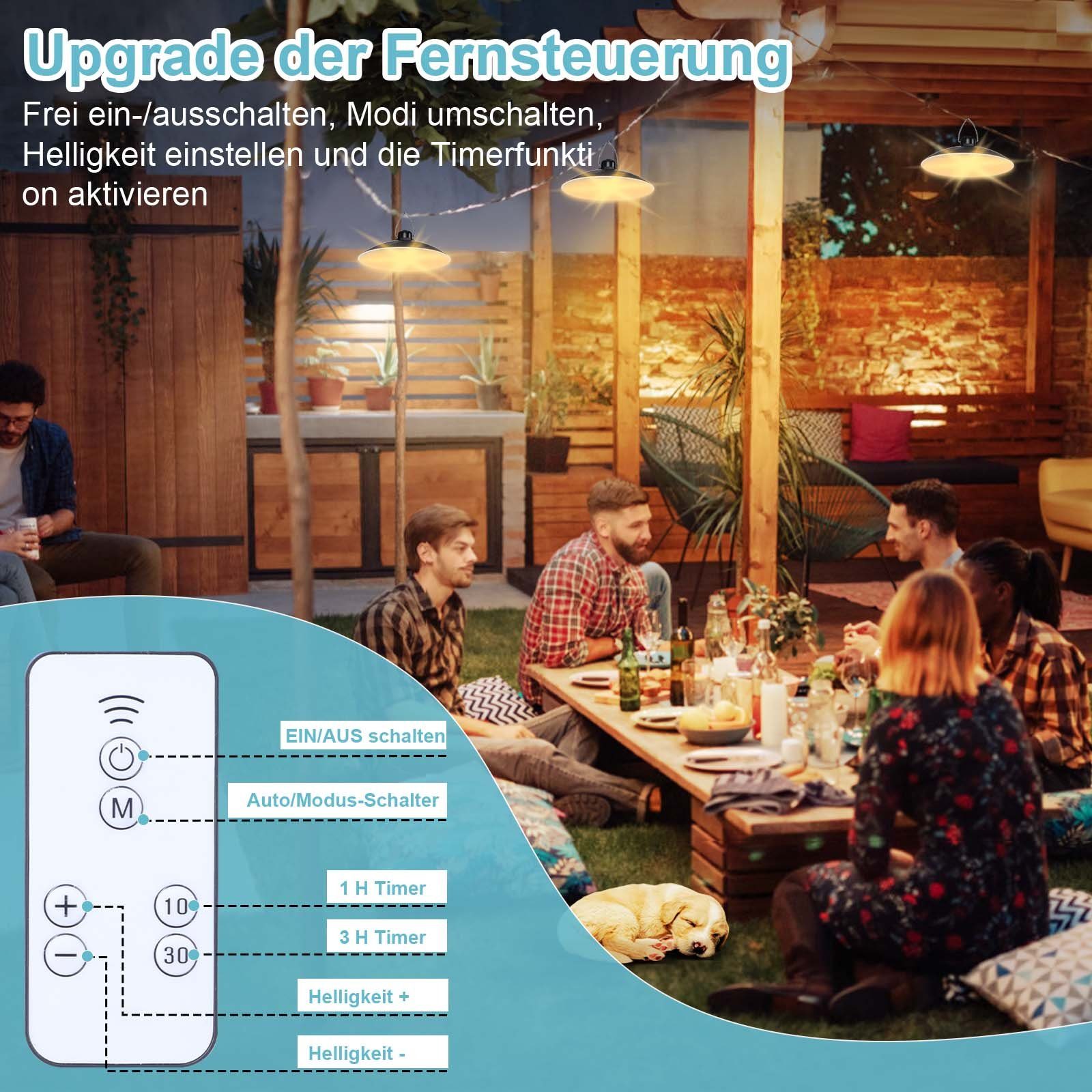 MUPOO Pendelleuchte Solar Hängelampen für Außen,Solar Pendelleuchte mit Fernbedienung, 3 Kopf Solar Pendelleuchte mit Fernbedienung, IP65 Wasserdicht Solar Hängeleuchte Outdoor Dimmbar Timer