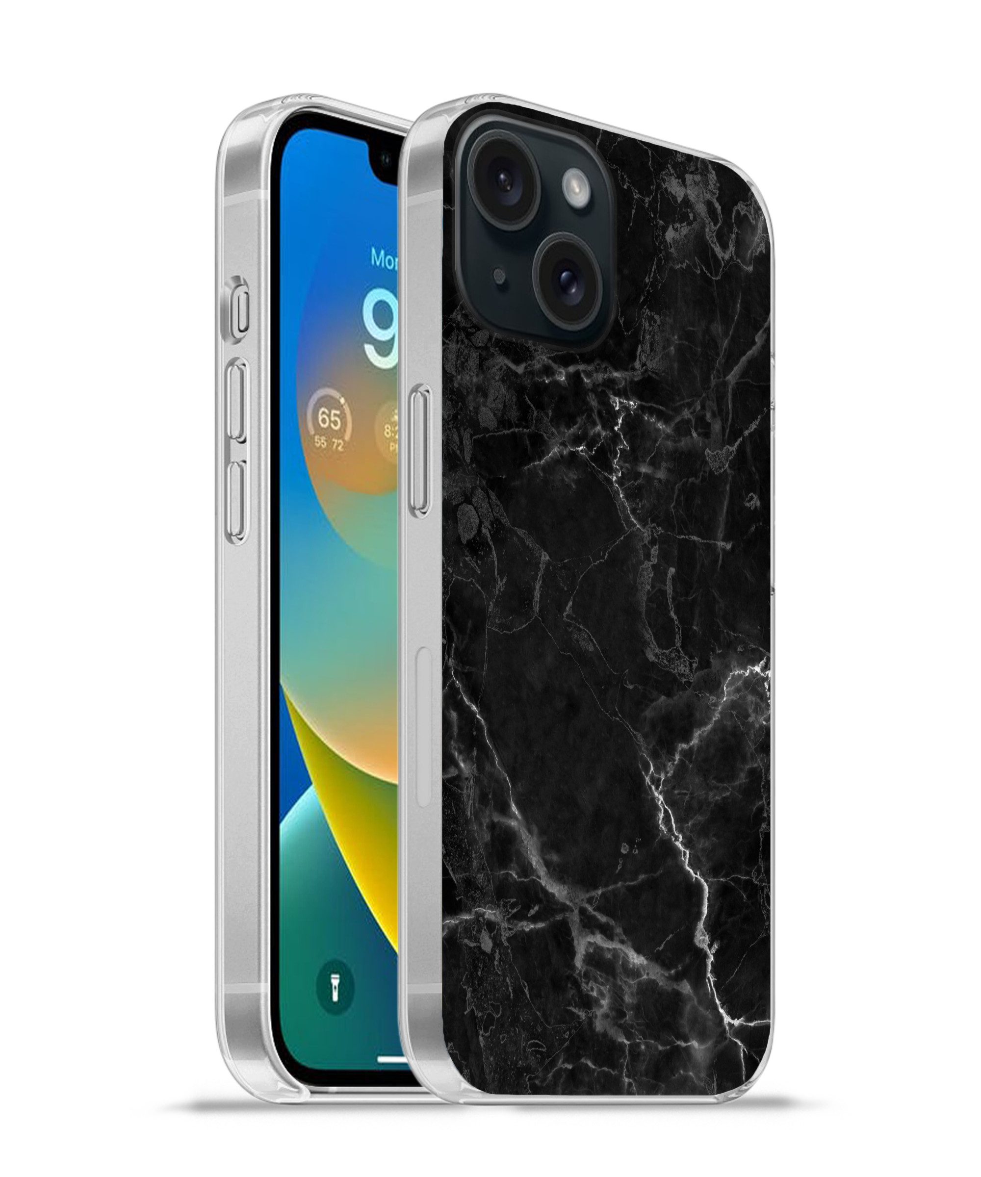 MuchoWow Handyhülle für Apple iPhone 15 Marmor - Schwarz - Weiß - Textur - Marmoroptik, Smartphone-Bumper, Print, Handy Schutzhülle Dünn