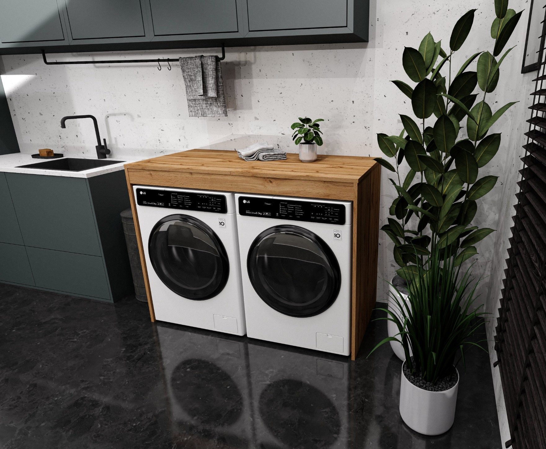 Raumhirsch Furniture Waschmaschinenumbauschrank Waschmaschinenschrank für Waschmaschine & Wäschetrockner (7 Farben lieferbar) für zwei Geräte geeignet