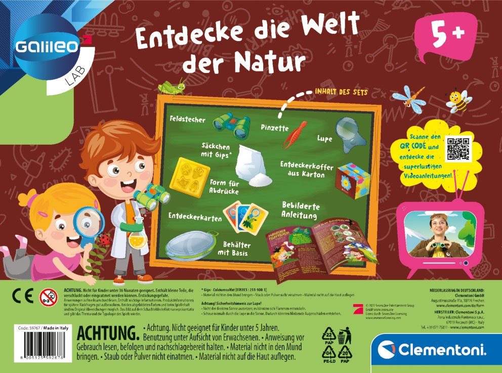 Clementoni® Experimentierkasten Galileo, Entdecke die Welt der Natur, Made in Europe