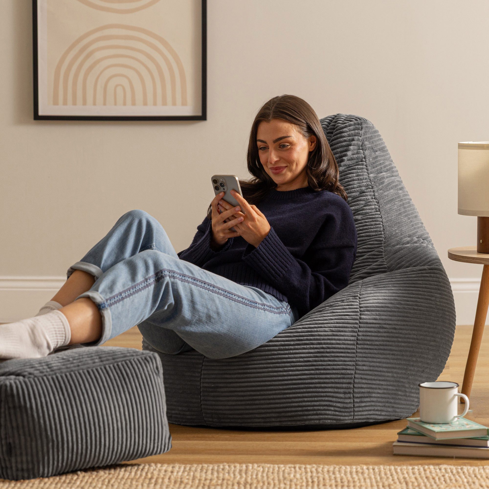 icon Sitzsack Sessel mit Rückenlehne aus Cord „Dalton“ mit Hocker (Spar-Set, 1 x Sitzsack, 1 x Fußhocker), Sitzsack XXL, Gaming Sitzsack, Made in Germany, Erwac – Bild 2 von 5