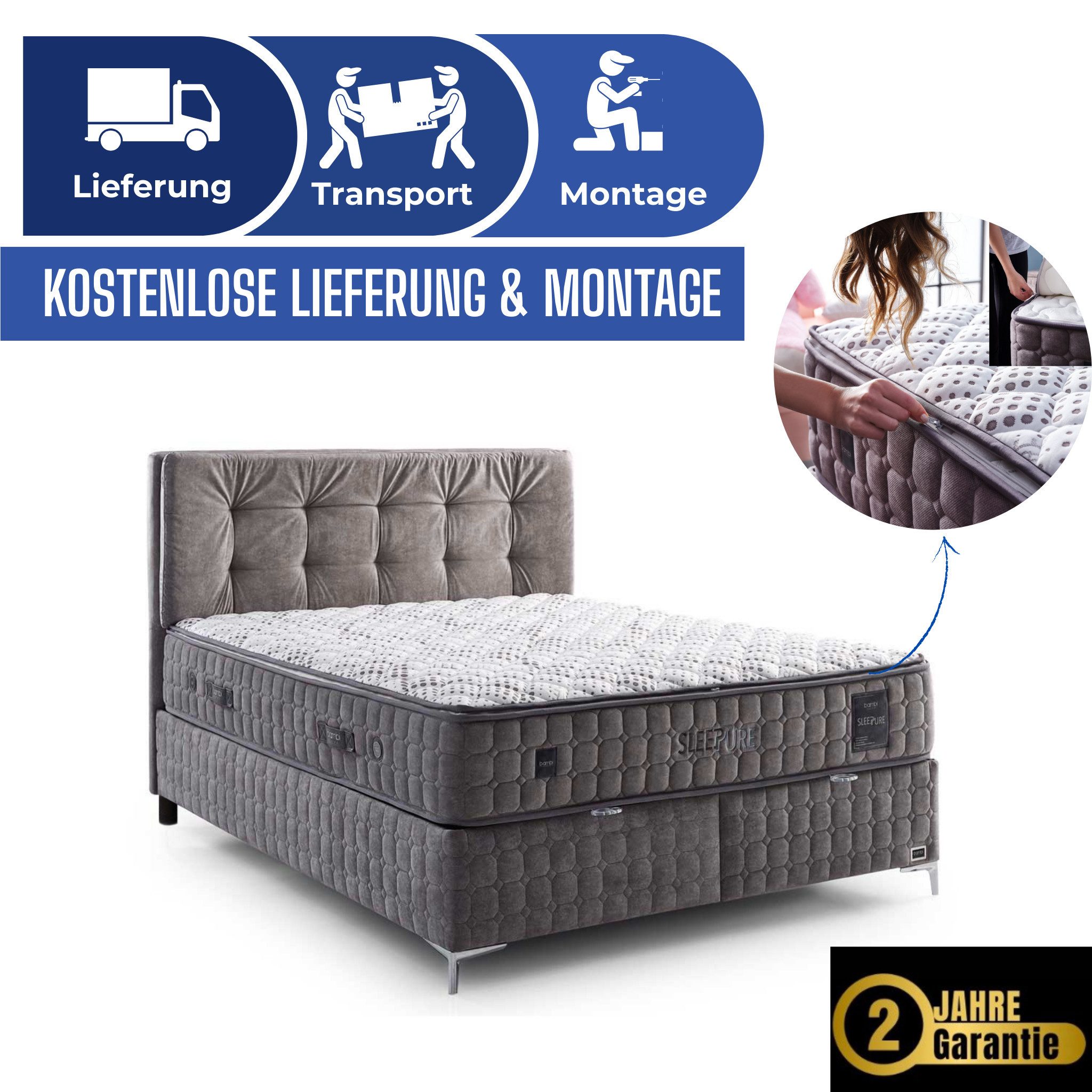 Bambi Boxspringbett Stauraumbett inkl. Matratze und Kopfteile Sleepure (Box günstig online kaufen