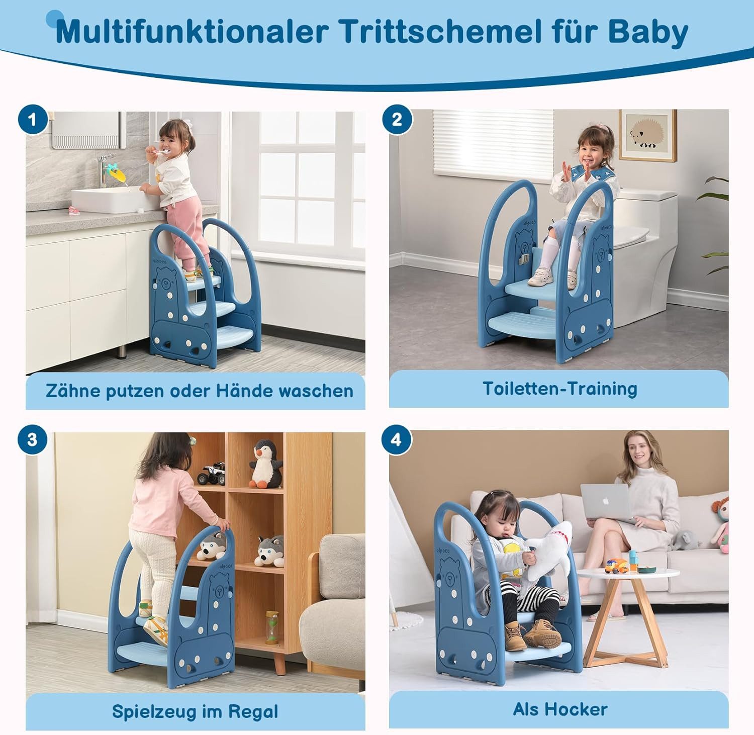 Onasti Tritthocker Tritthocker Dreistufiger Kinderhocker für Bad, Schlafzimmer, Küche – Bild 3 von 5