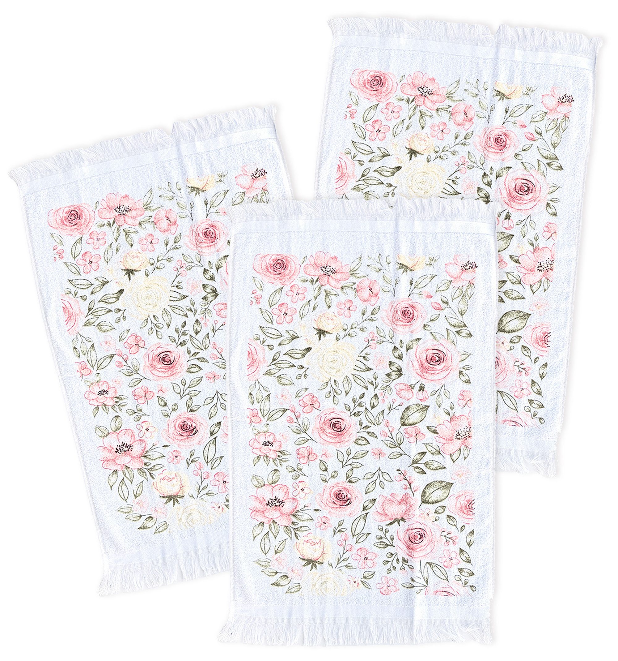 Clayre & Eef Geschirrtuch Soft Rose Bloom, (3-tlg., 3-teilig), Frottee Küchenhandtücher Gästehandtücher ca.40x66cm Baumwolle