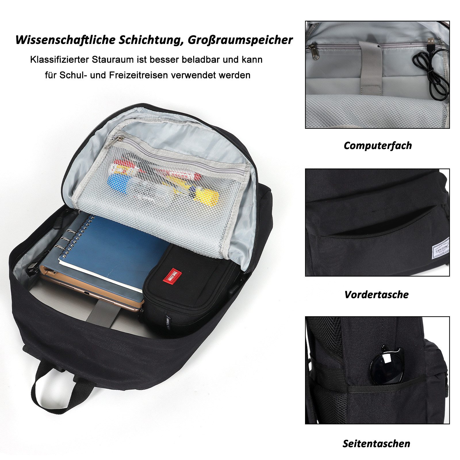 TAN.TOMI Schulrucksack Schulrucksäcke Schule Mädchen Laptop-Rucksack Laptop Fach (Sportrucksack Mit USB-Anschluss Anti-Diebstahl), Rucksäcke Schulrucksack Reiserucksack Arbeitsrucksack