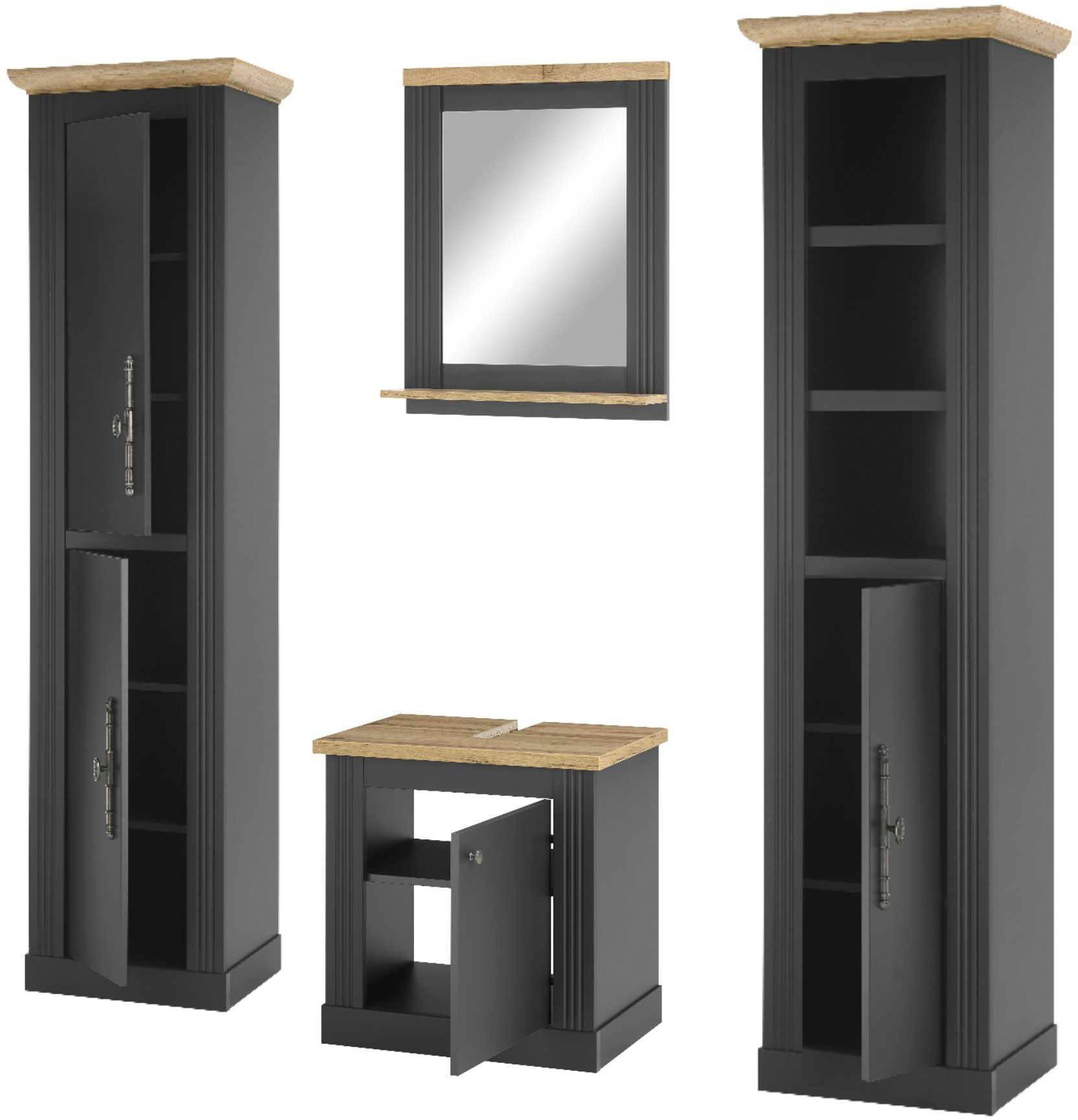 OTTO home Badmöbel-Set WESTMINSTER, Bad im Landhausstil, 4-teiliges Badezimmer, (4-St), Unterschrank, Spiegel, 2 Hochschränke, in 2 Farben, Breite 200 cm