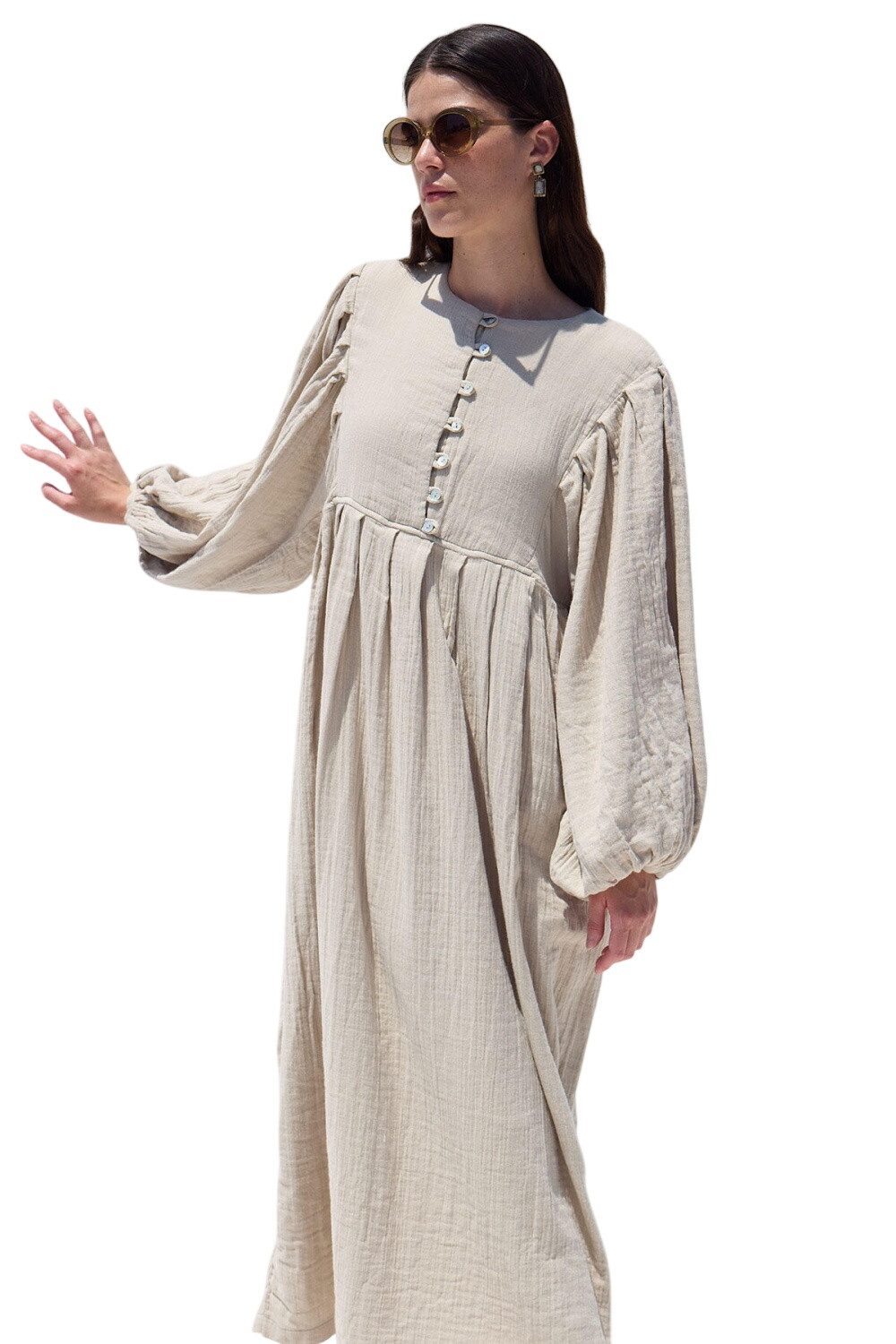 MANUKA Midikleid Faltenkleid aus Muslin in Sand