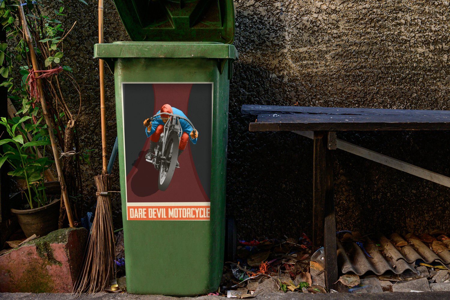 Motor - Abfalbehälter MuchoWow St), Vintage Zeichnung (1 Mancave Container, Mülleimer-aufkleber, Mülltonne, Wandsticker Sticker, - -