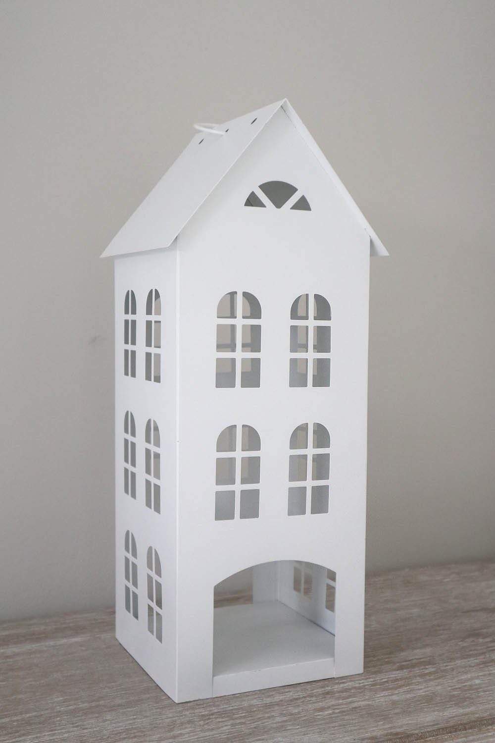 HOME WHITE Laterne Metall aus weiß Grafelstein Dekohaus Kerzenlaterne Haus H45cm