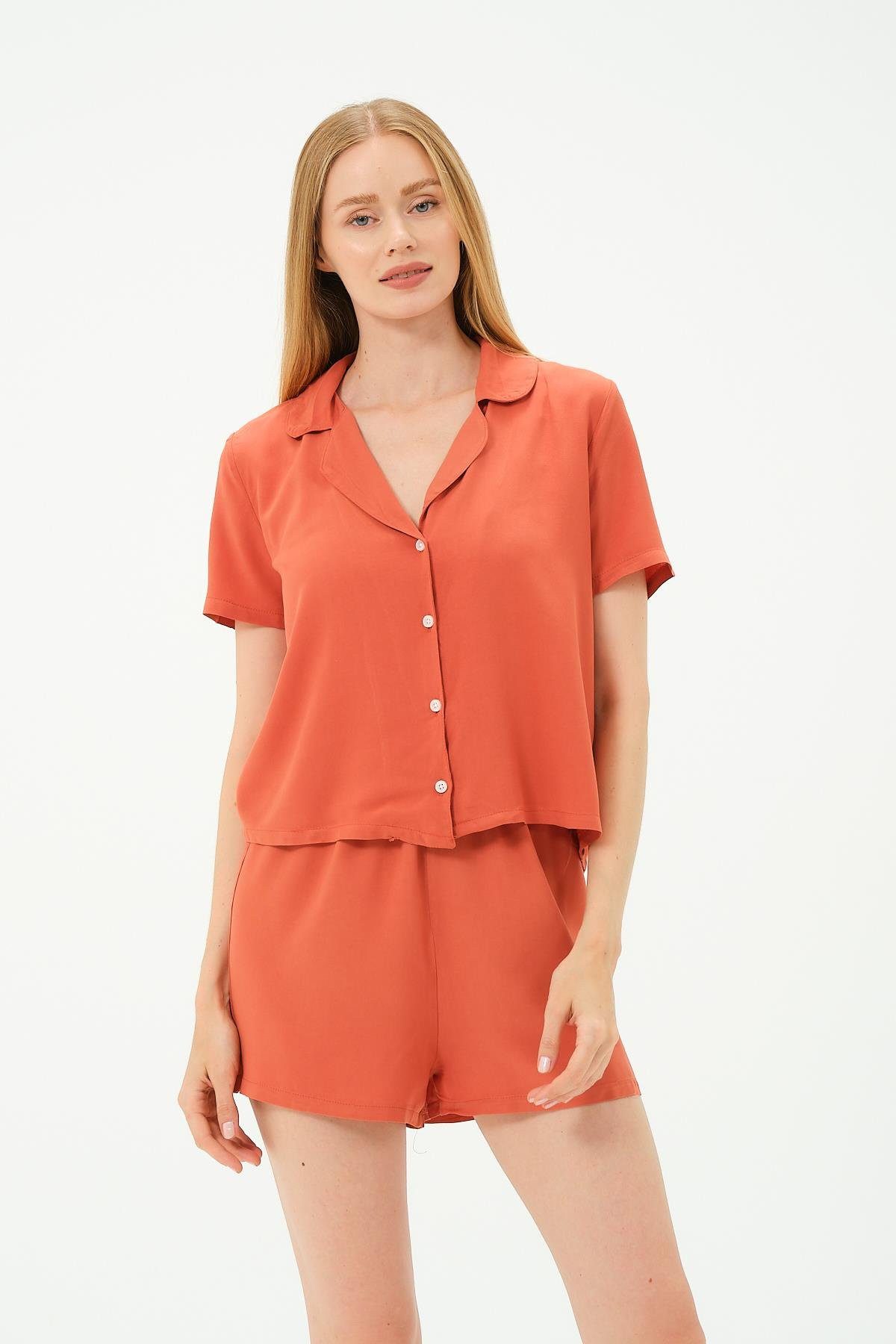 C&CITY Pyjama Viskon Hemd Shorts Set