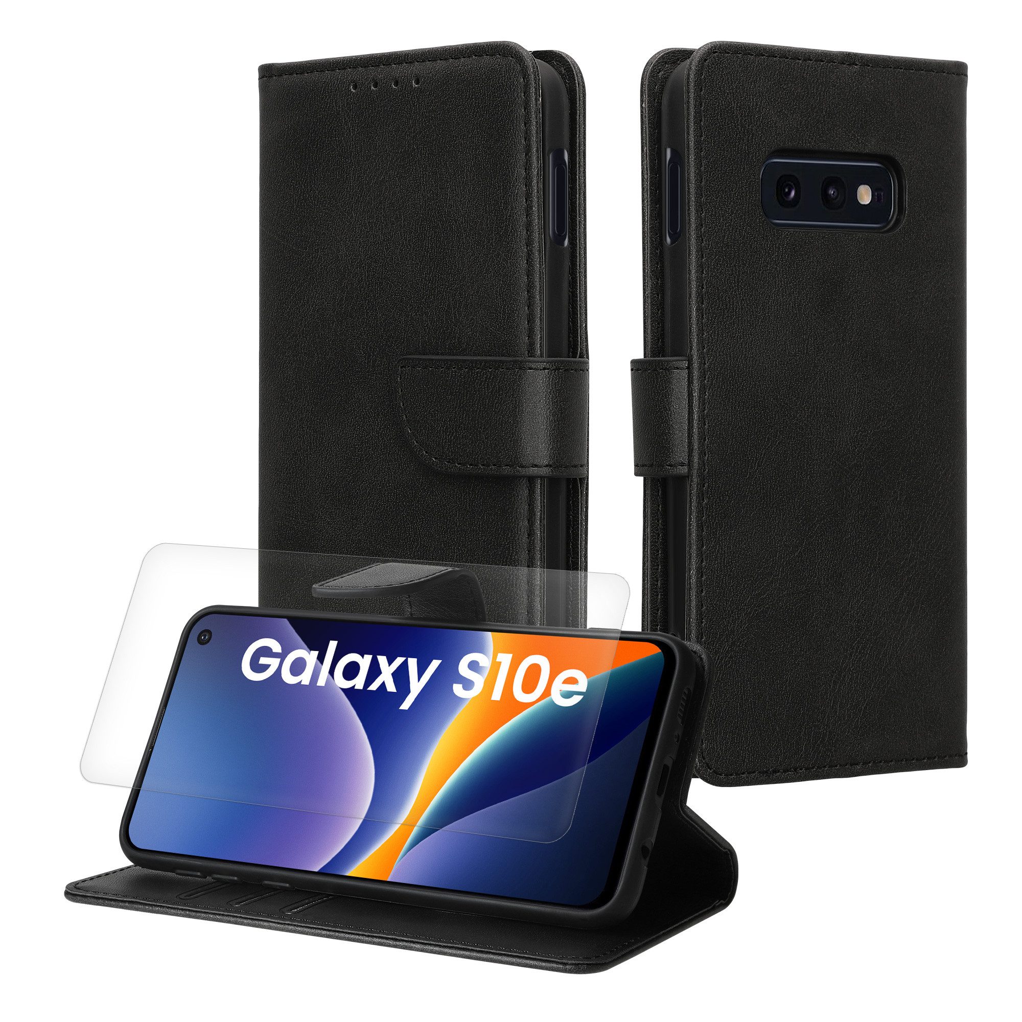 kwmobile Smartphone-Hülle Kunstleder Handyhülle für Samsung Galaxy S10e Hülle, Brieftaschen Schutzhülle aus PU-Leder mit Displayschutz