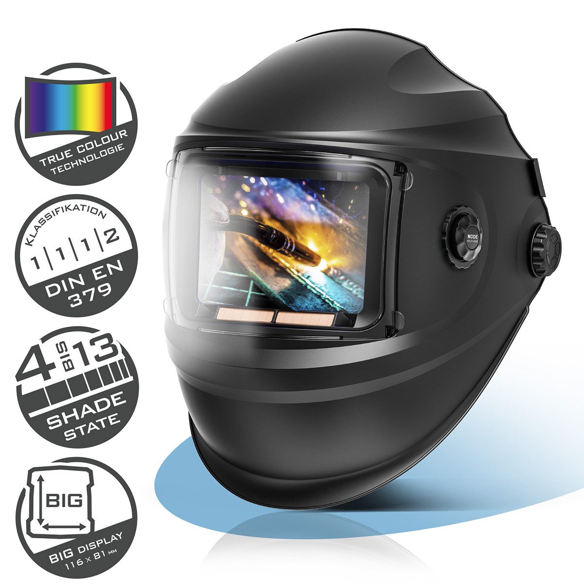 STAHLWERK Schweißhelm Automatik-Schweißhelm BOOSTER 3-in-1 Schweißerhelm (Set, 1-tlg., Set), True-Colour-Echtfarbwiedergabe