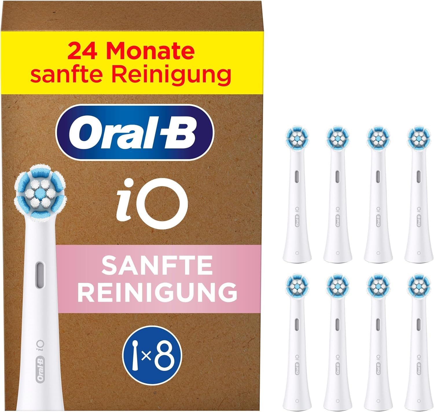 Braun Aufsteckbürsten iO Sanfte Reinigung Aufsteckbürsten – Original Ersatzbürsten für, elektrische Oral-B iO Zahnbürsten – 8 Stück –, 4000 weiche Borsten für empfindliches, Zahnfleisch – Farbindikator für rechtzeitigen Wechsel