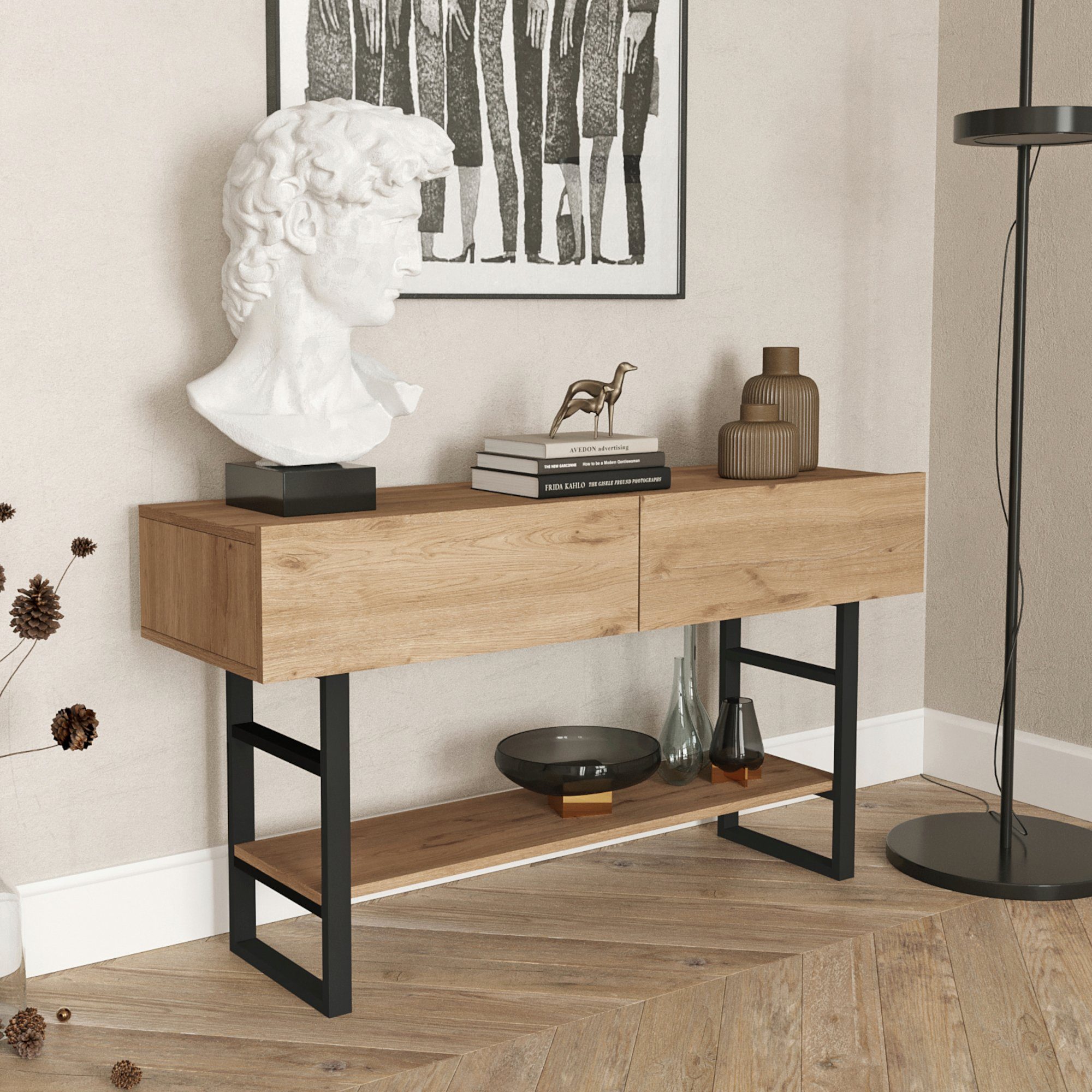 en.casa Konsolentisch, »Lappeenranta« Beistelltisch 76x139x43cm Eiche/Schwa günstig online kaufen