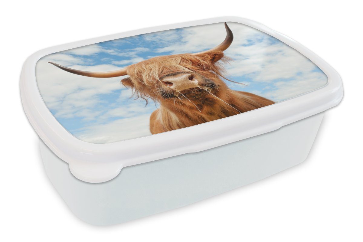 MuchoWow Lunchbox Schottischer Highlander - Wolke Tiere, für Mädchen Jungs Brotdose, für Brotbox (2-tlg), - und Kunststoff, weiß und Erwachsene, Kinder