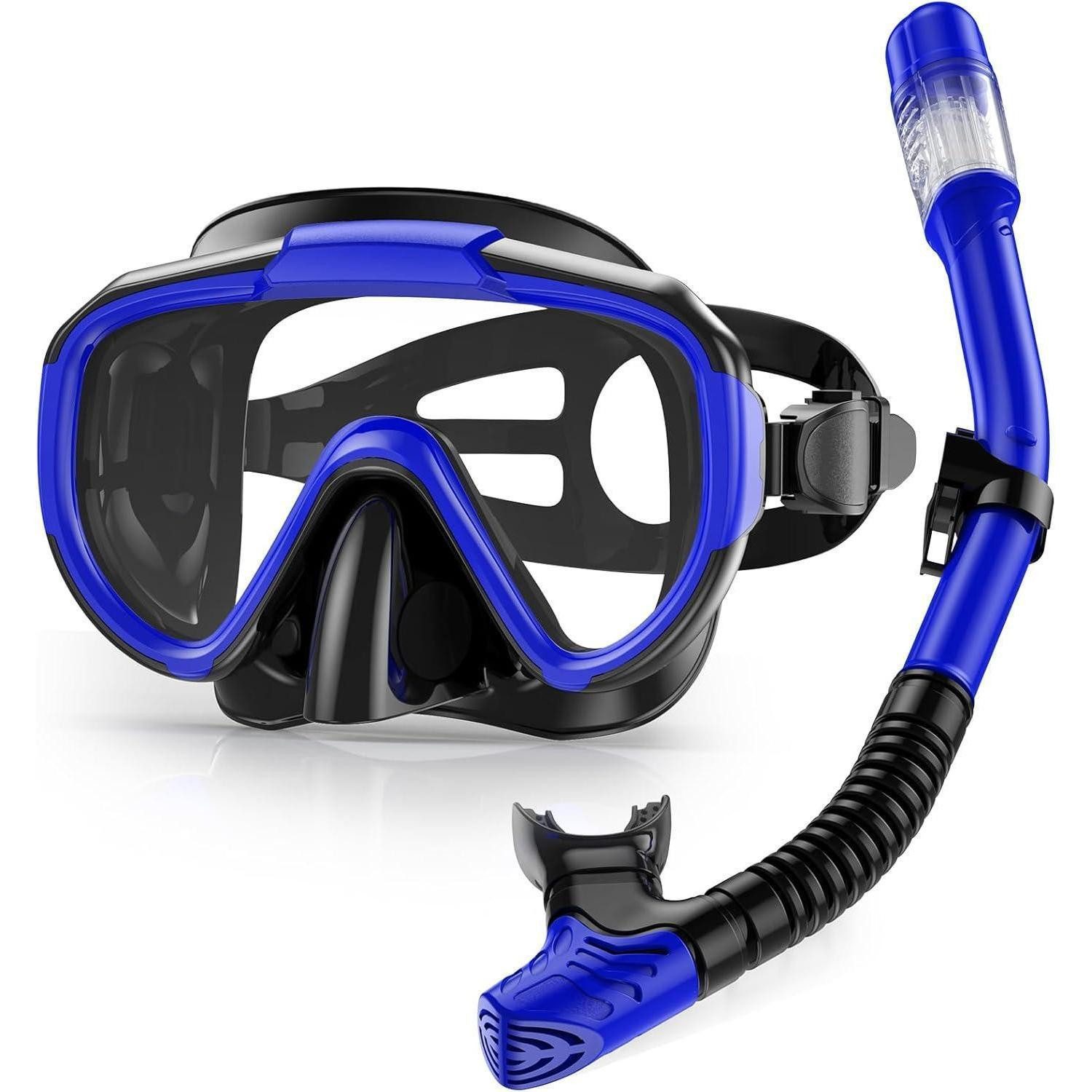 LuxusKollektion Taucherhelm Schnorchelset Erwachsene Premium Silikon Faltbar Trocken Blau