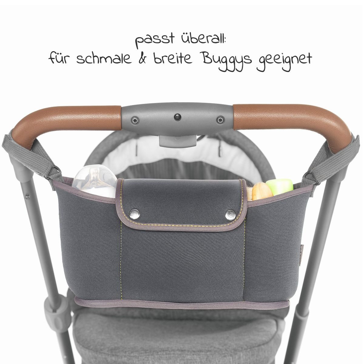 Zamboo Kinderwagen-Tasche Neopren - Dunkelgrau, Buggy Organizer Neopren Kinderwagen Tasche mit Getränkehalter – Bild 4 von 5