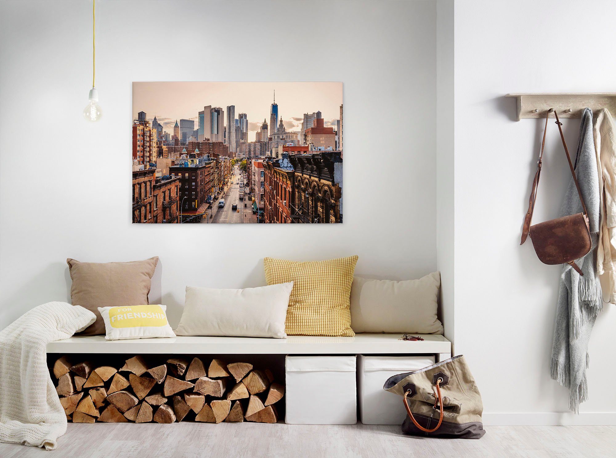 A.S. Création Leinwandbild New York Views, Kinder, Kunst, New York (1 St), Skyline Bild Keilrahmen Großstadt Leinwand-Bild Wohnzimmer modern Wand